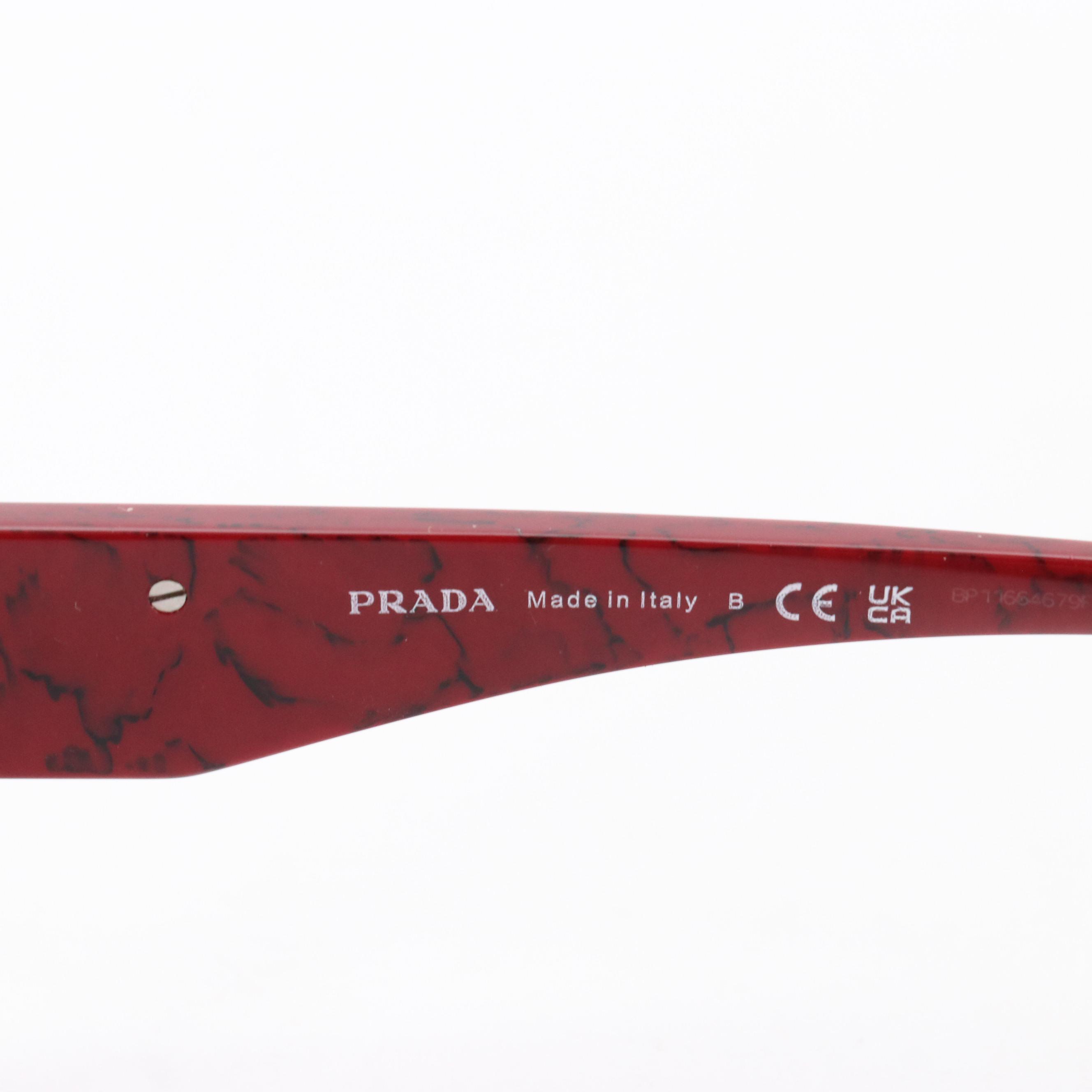 Prada Black Cat-Eye and Red Marbled Square Bifocal Eyeglasses with Case