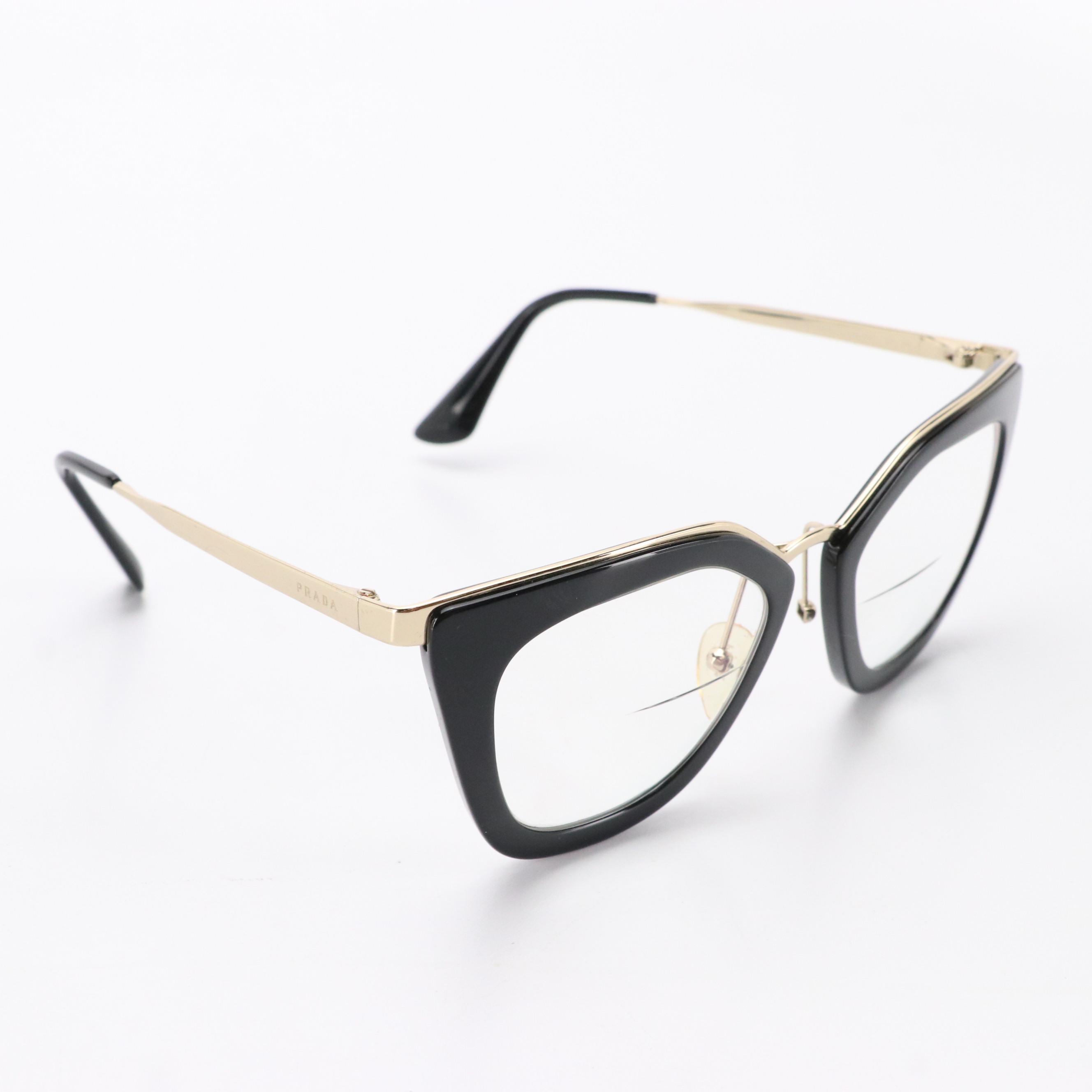 Prada Black Cat-Eye and Red Marbled Square Bifocal Eyeglasses with Case