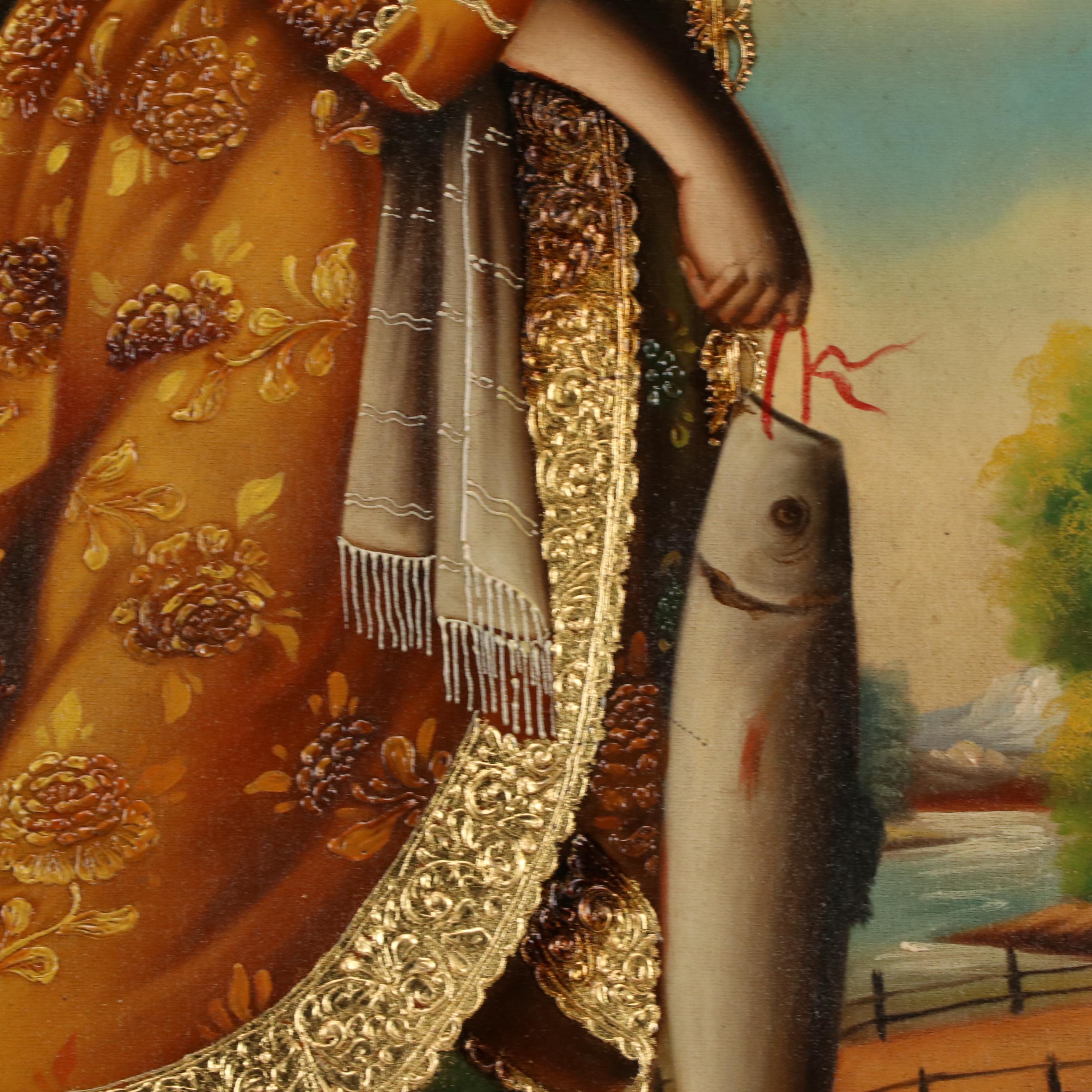 Ernesto Zuñiga Oil Painting With Gold Leaf "San Raphael Archangel"