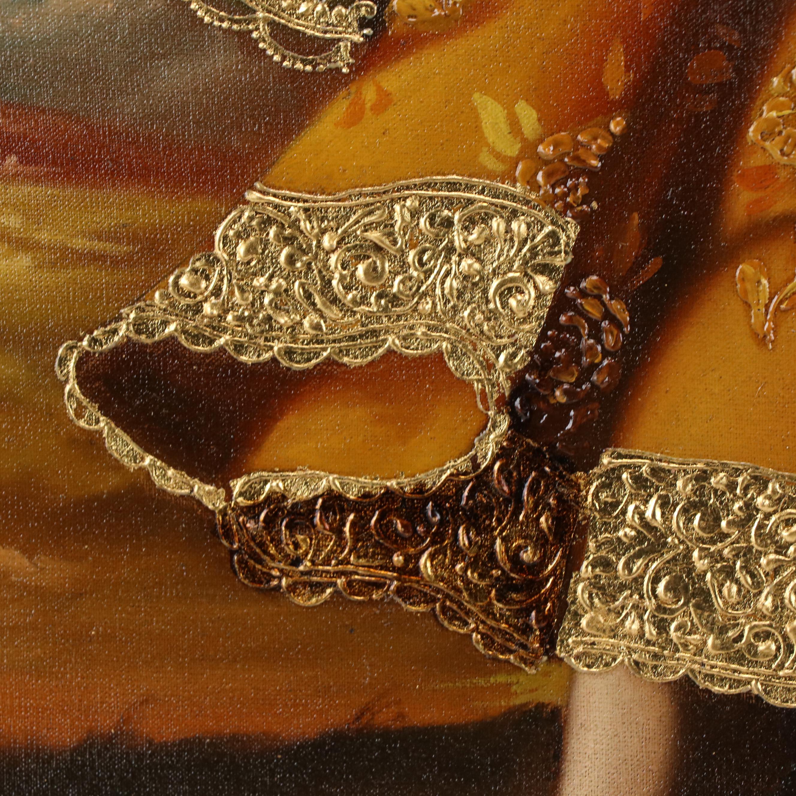 Ernesto Zuñiga Oil Painting With Gold Leaf "San Raphael Archangel"