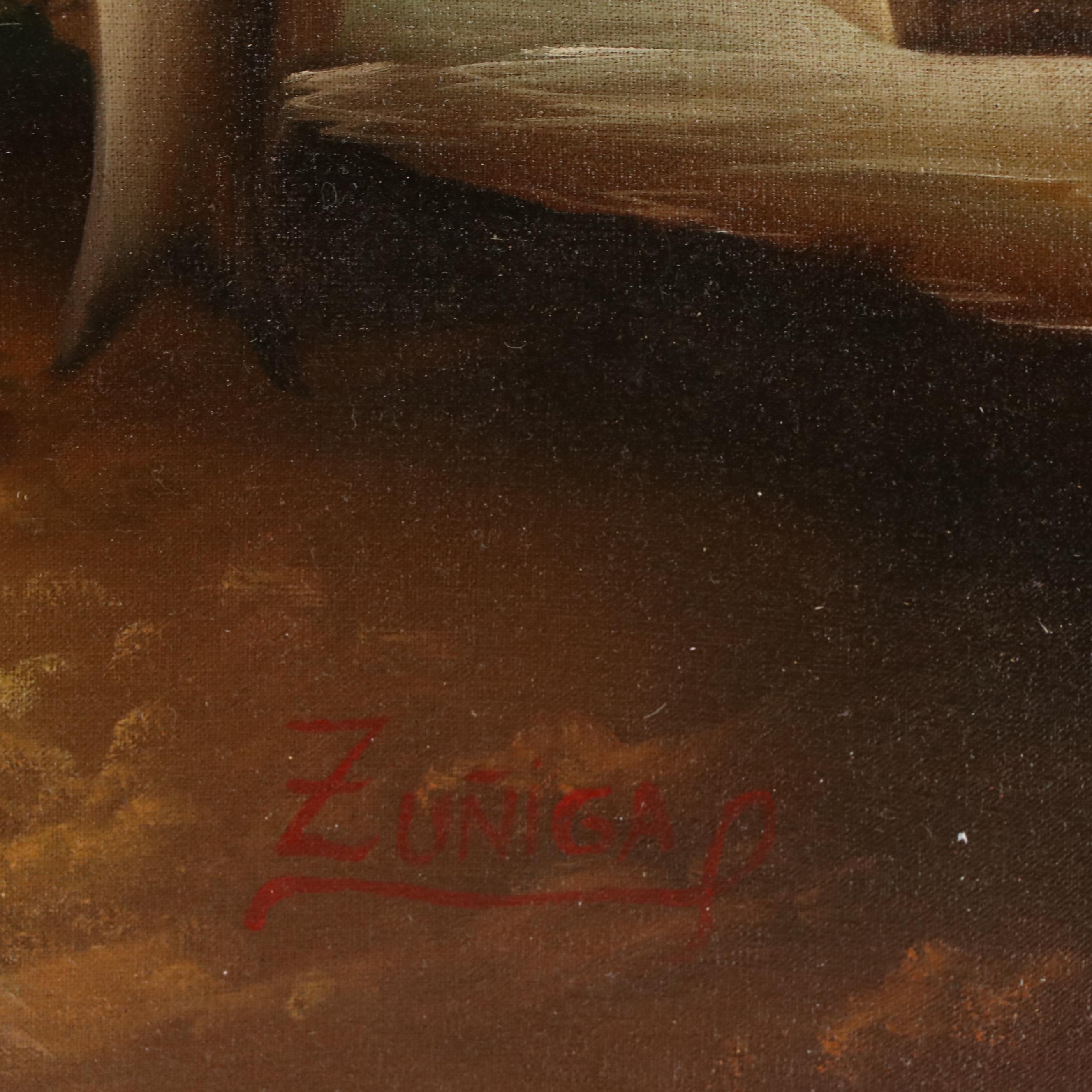 Ernesto Zuñiga Oil Painting With Gold Leaf "San Raphael Archangel"