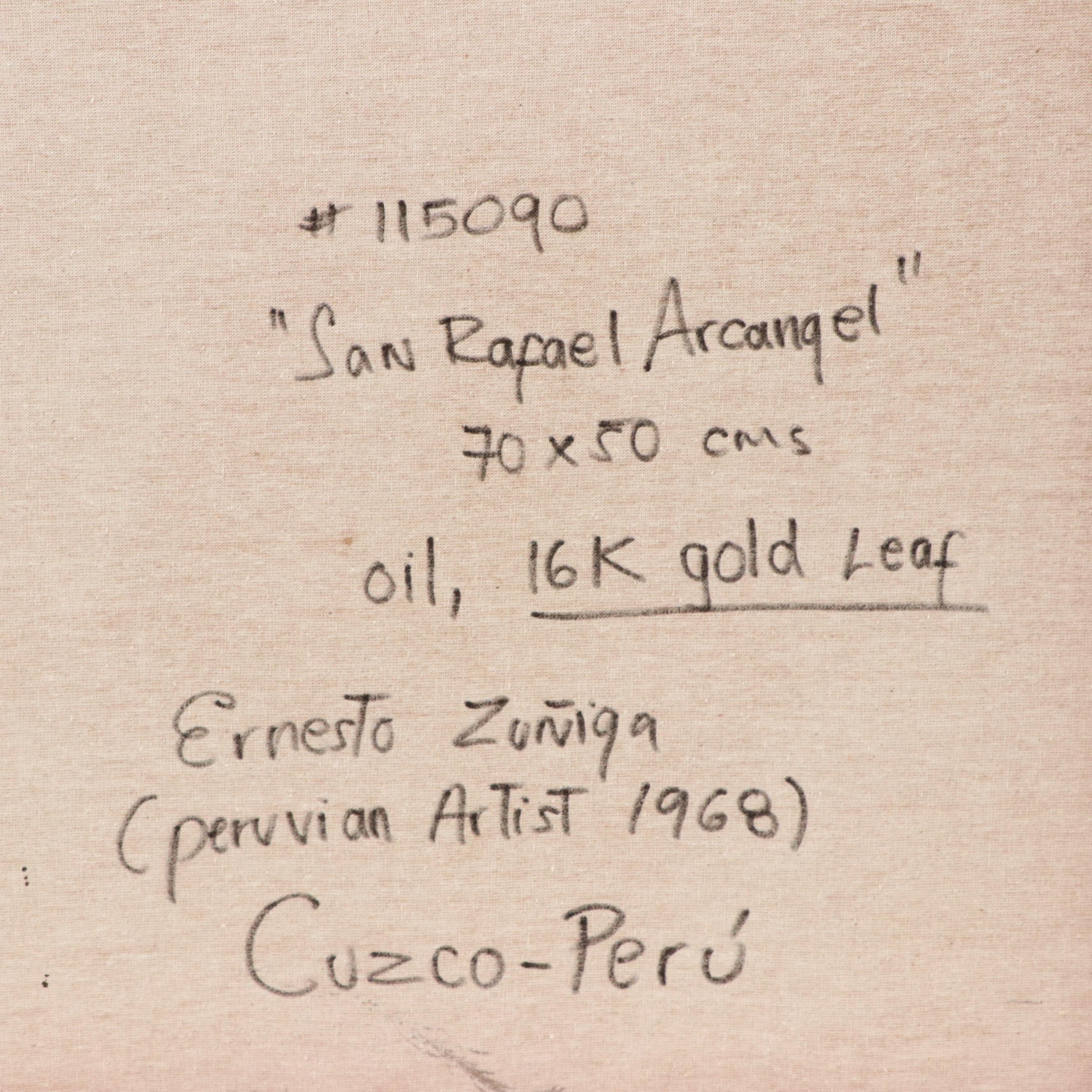 Ernesto Zuñiga Oil Painting With Gold Leaf "San Raphael Archangel"