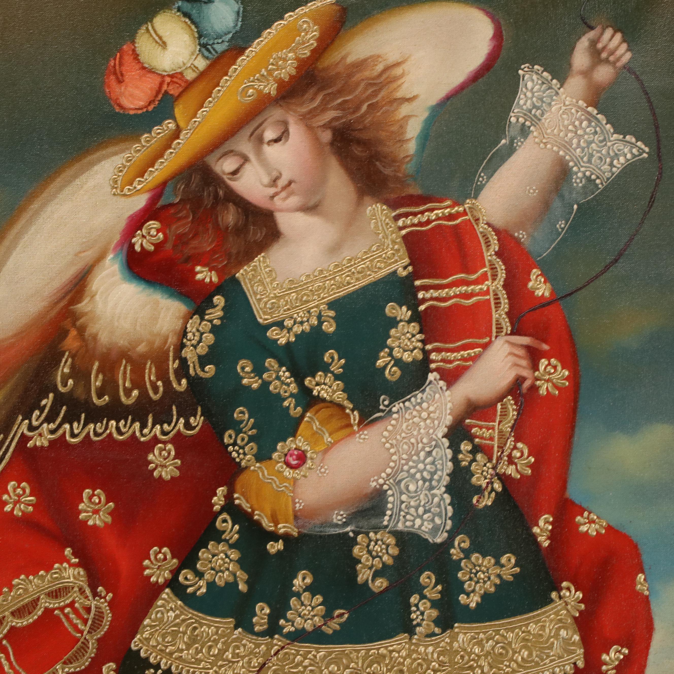 Ernesto Zuñiga Oil Painting With Bronze Leaf "San Raphael Archangel"