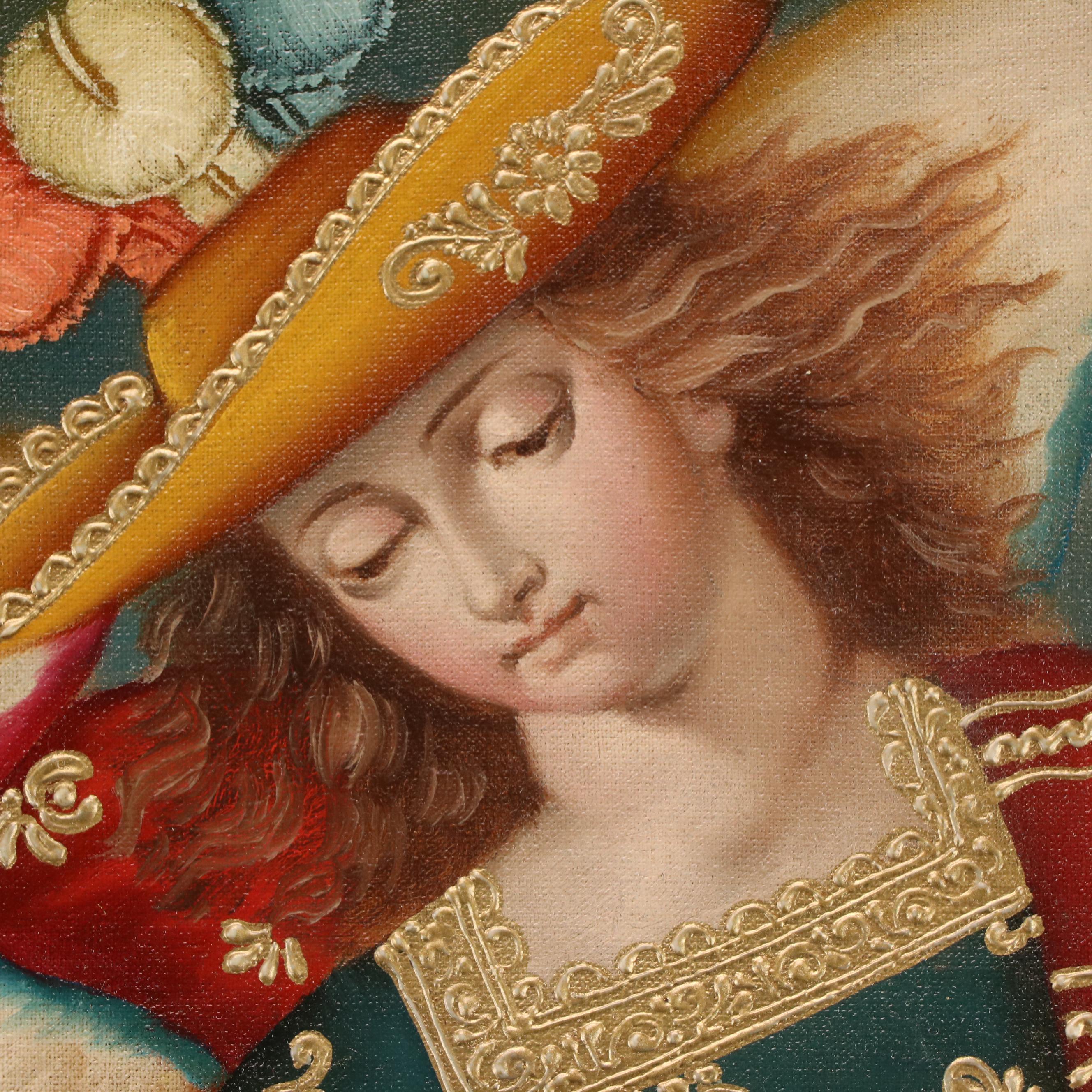 Ernesto Zuñiga Oil Painting With Bronze Leaf "San Raphael Archangel"