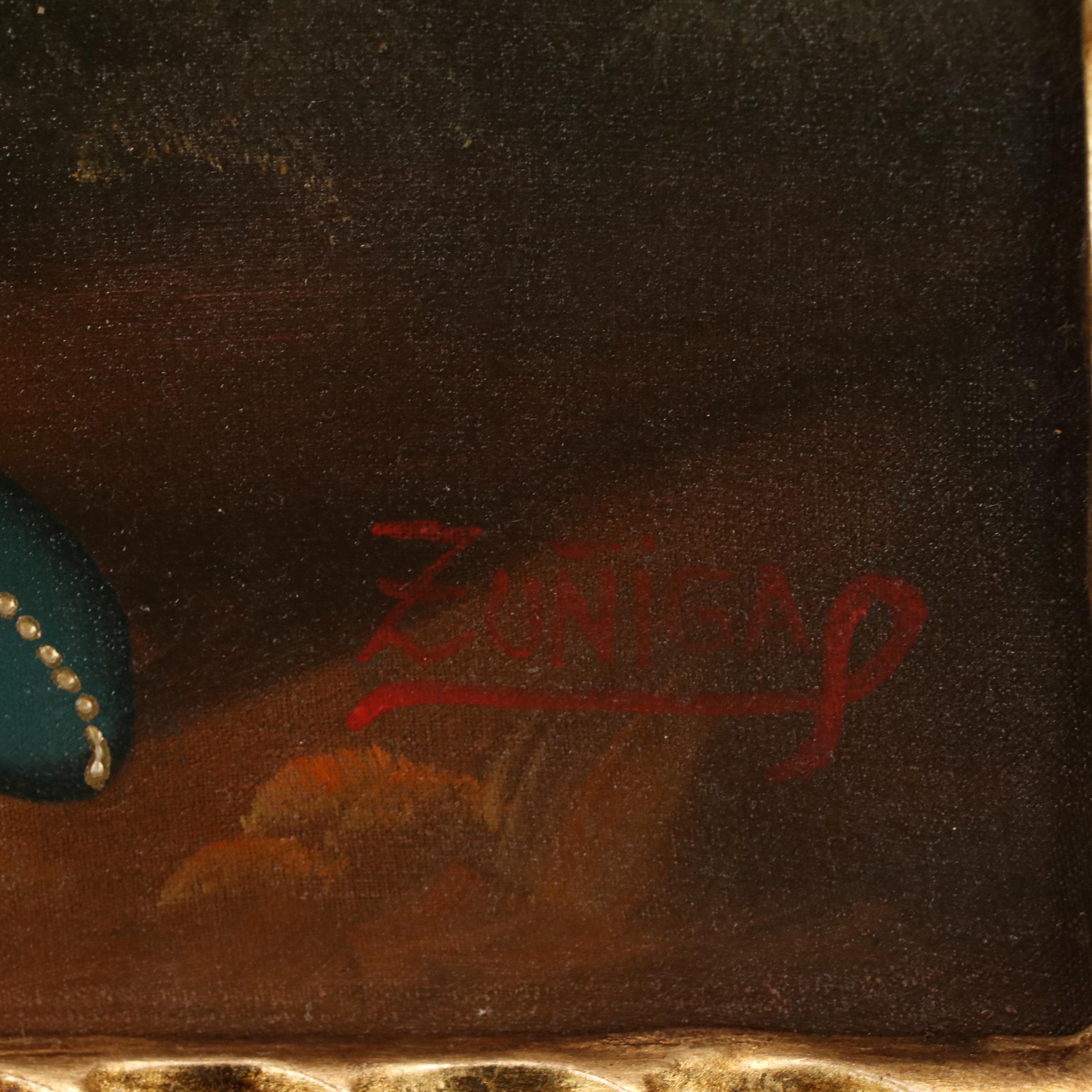 Ernesto Zuñiga Oil Painting With Bronze Leaf "San Raphael Archangel"