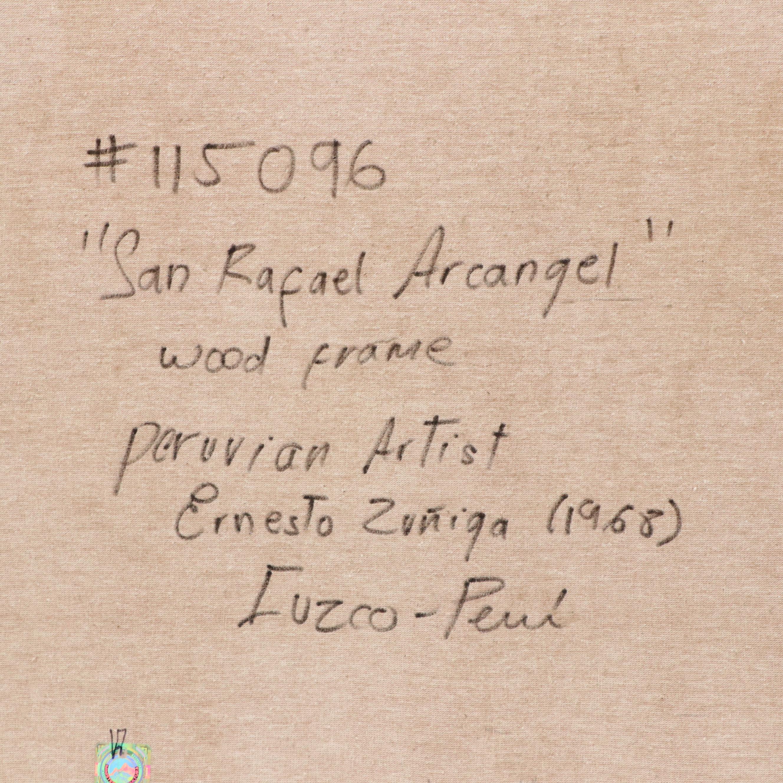 Ernesto Zuñiga Oil Painting With Bronze Leaf "San Raphael Archangel"