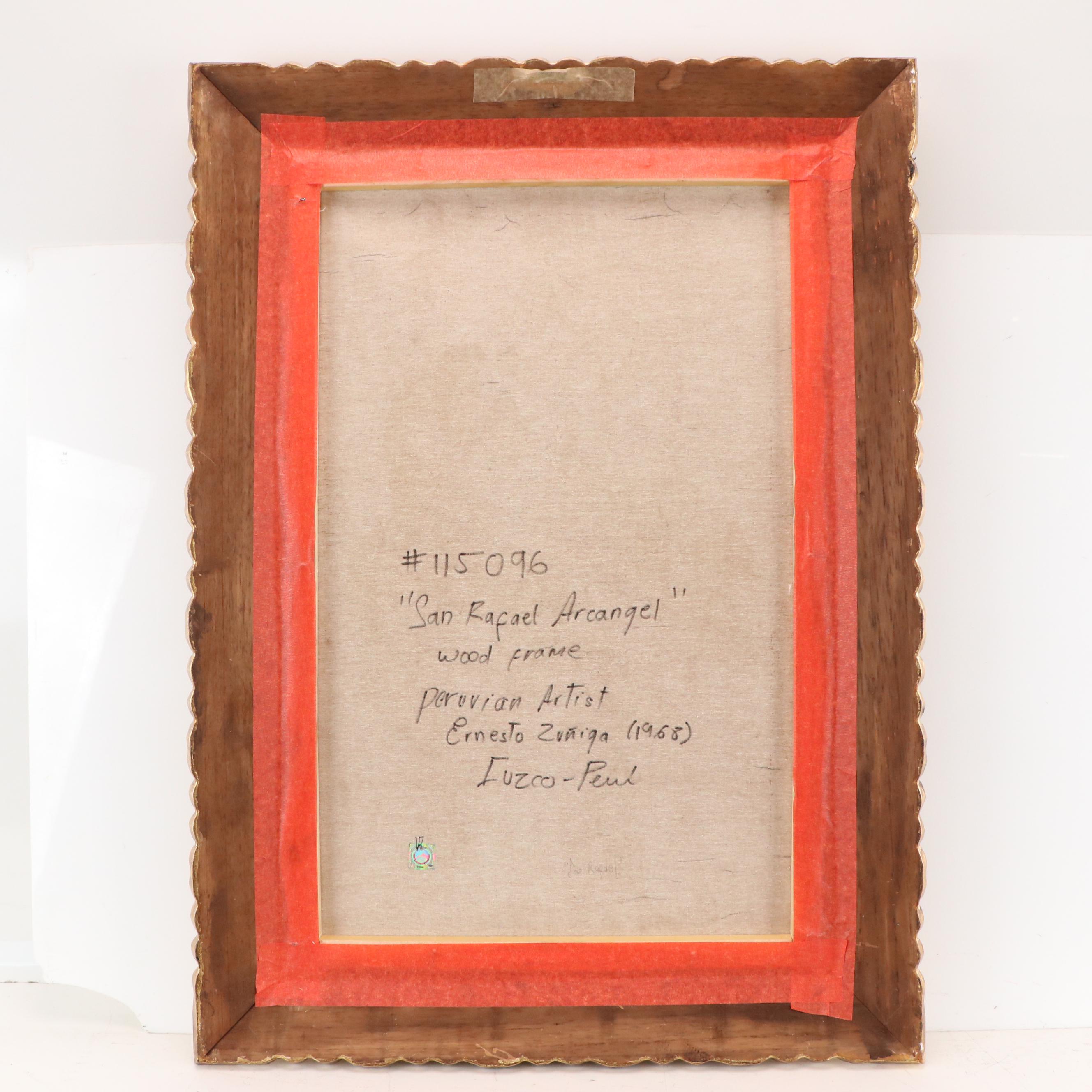 Ernesto Zuñiga Oil Painting With Bronze Leaf "San Raphael Archangel"