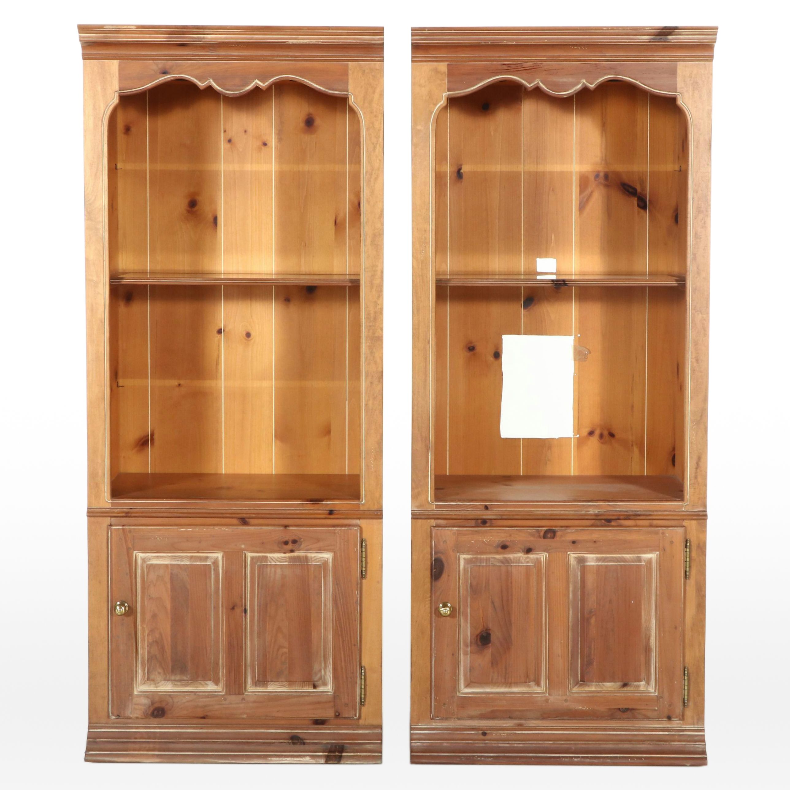 Thomasville Furniture Pine Illuminated Display Cabinet Pair