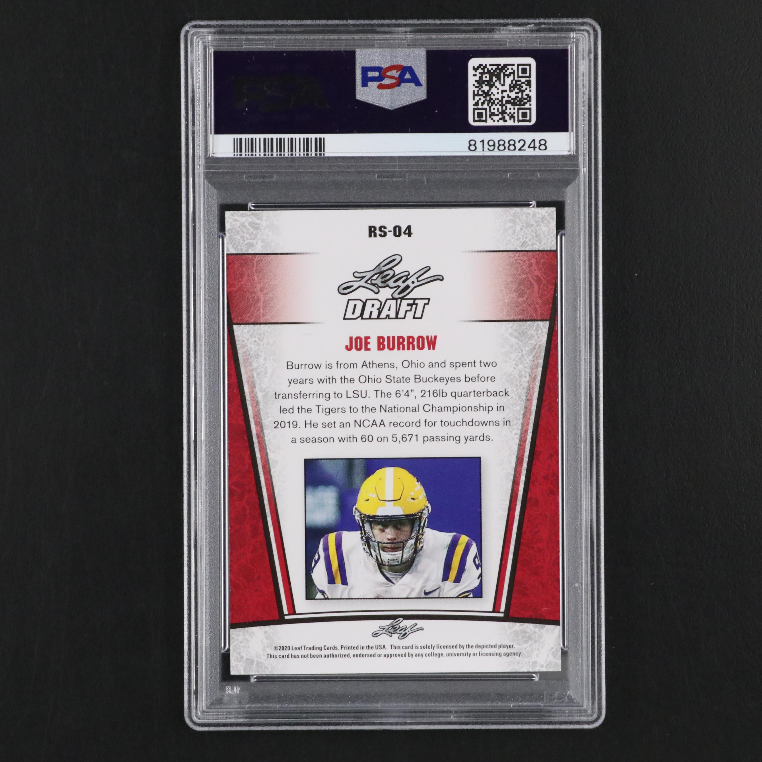 2020 Leaf Special Release Joe Burrow Rookie Silver Card #RS04 Graded PSA 10