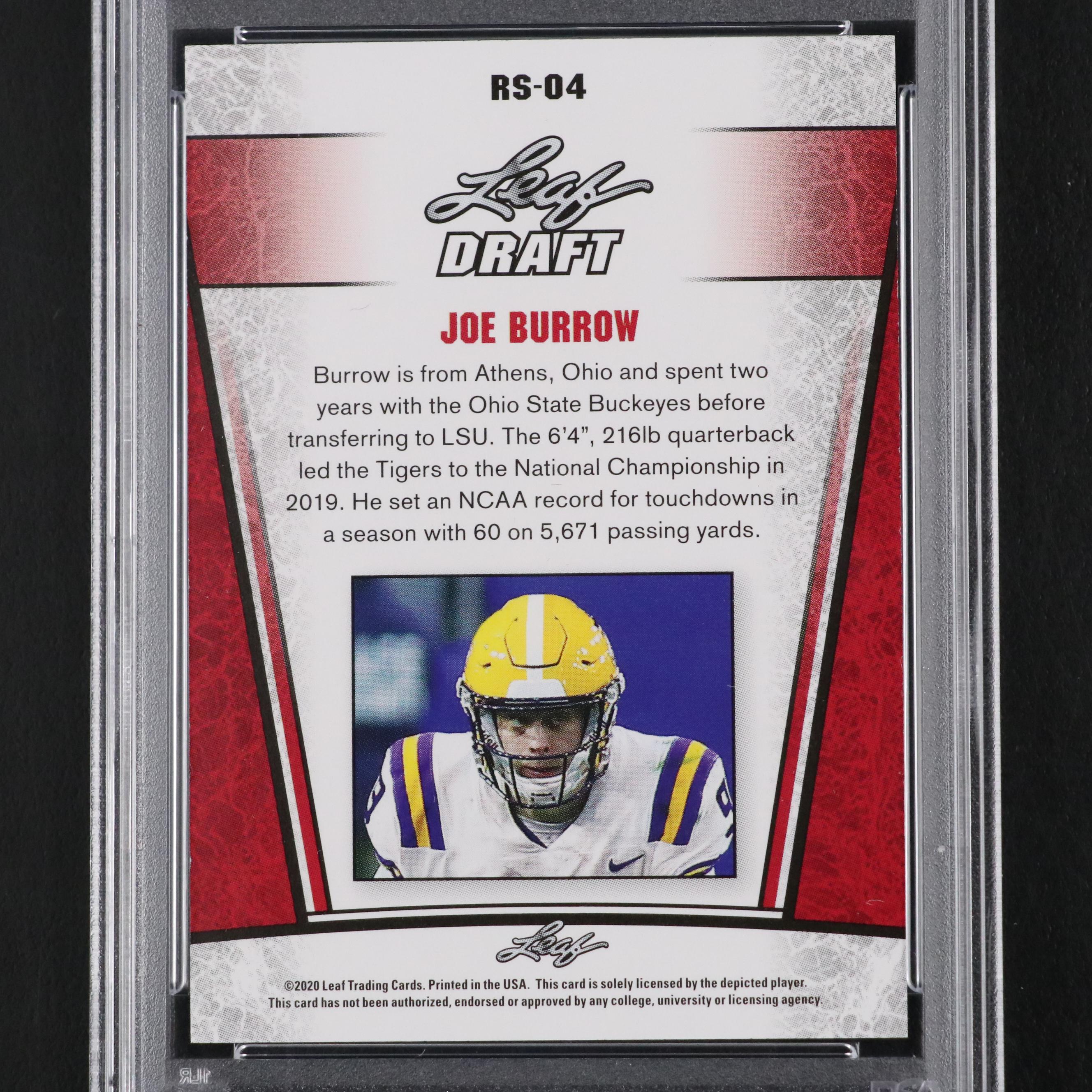 2020 Leaf Special Release Joe Burrow Rookie Silver Card #RS04 Graded PSA 10