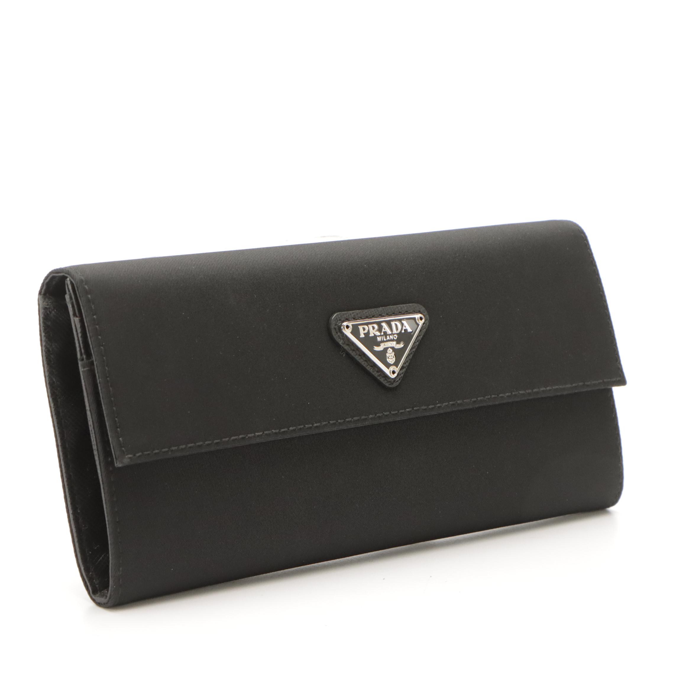 Prada Black Tessuto Nylon Continental Wallet with Box