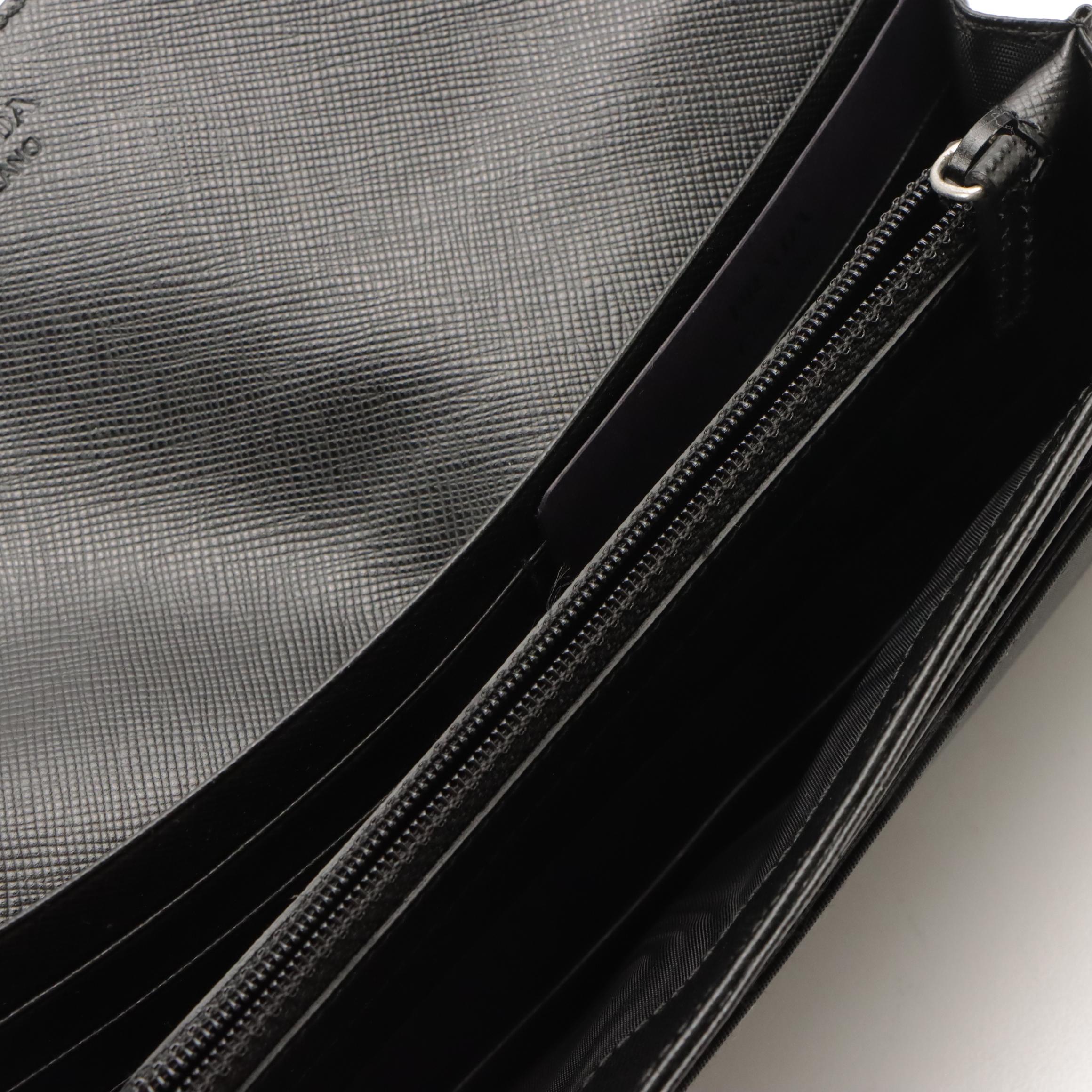 Prada Black Tessuto Nylon Continental Wallet with Box