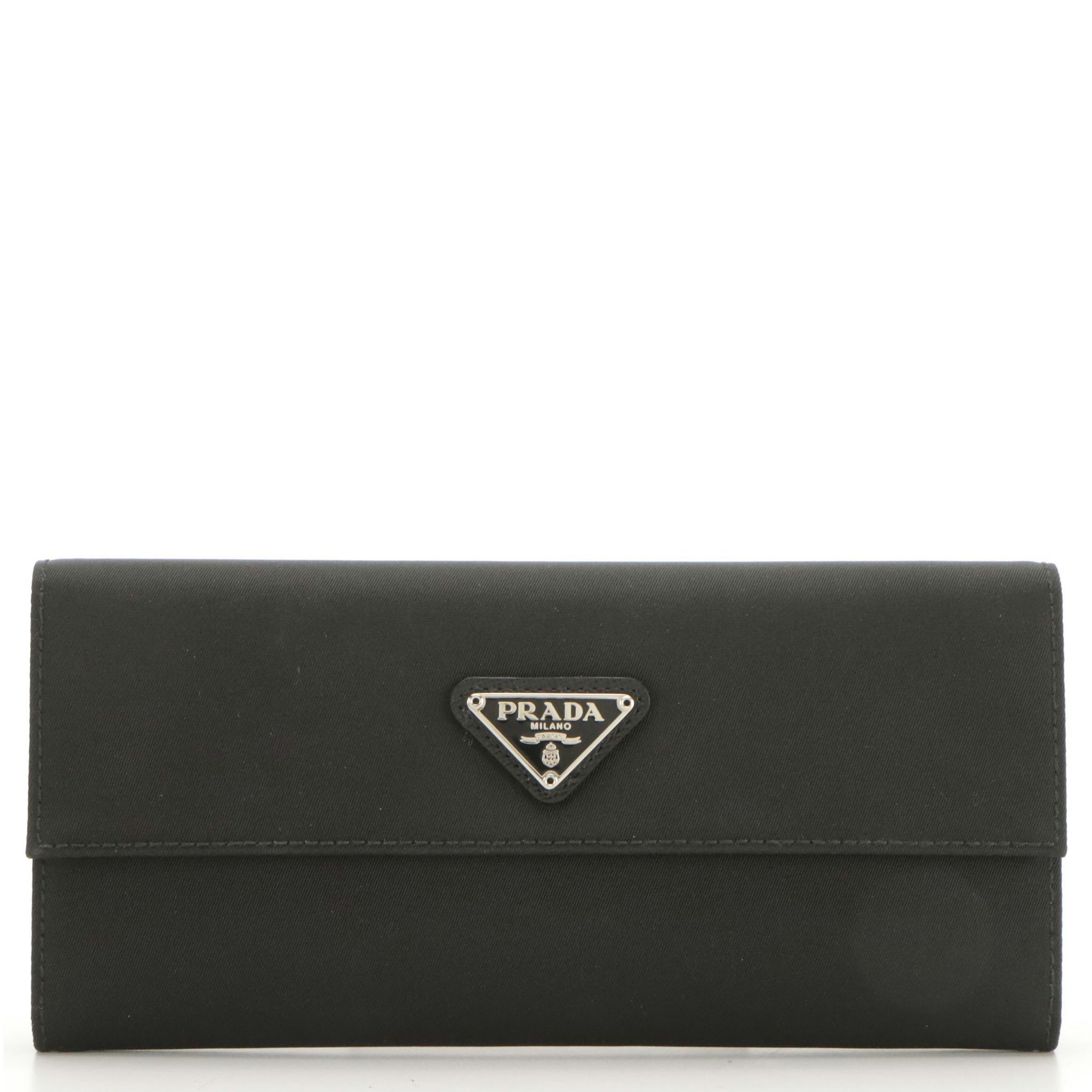 Prada Black Tessuto Nylon Continental Wallet with Box