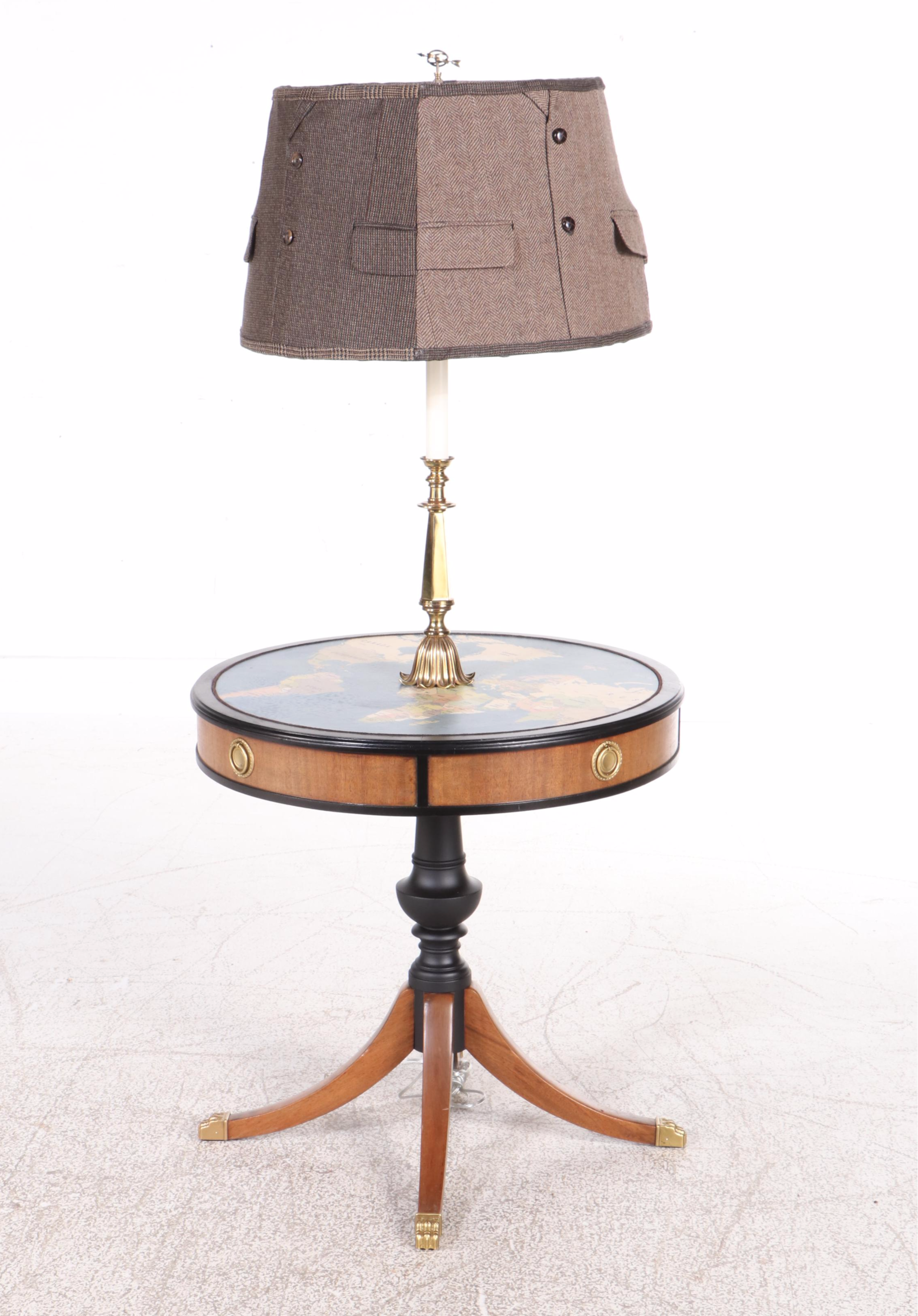 * "Suited For Travel" Repurposed Floor Lamp with Menswear Wool Lampshade