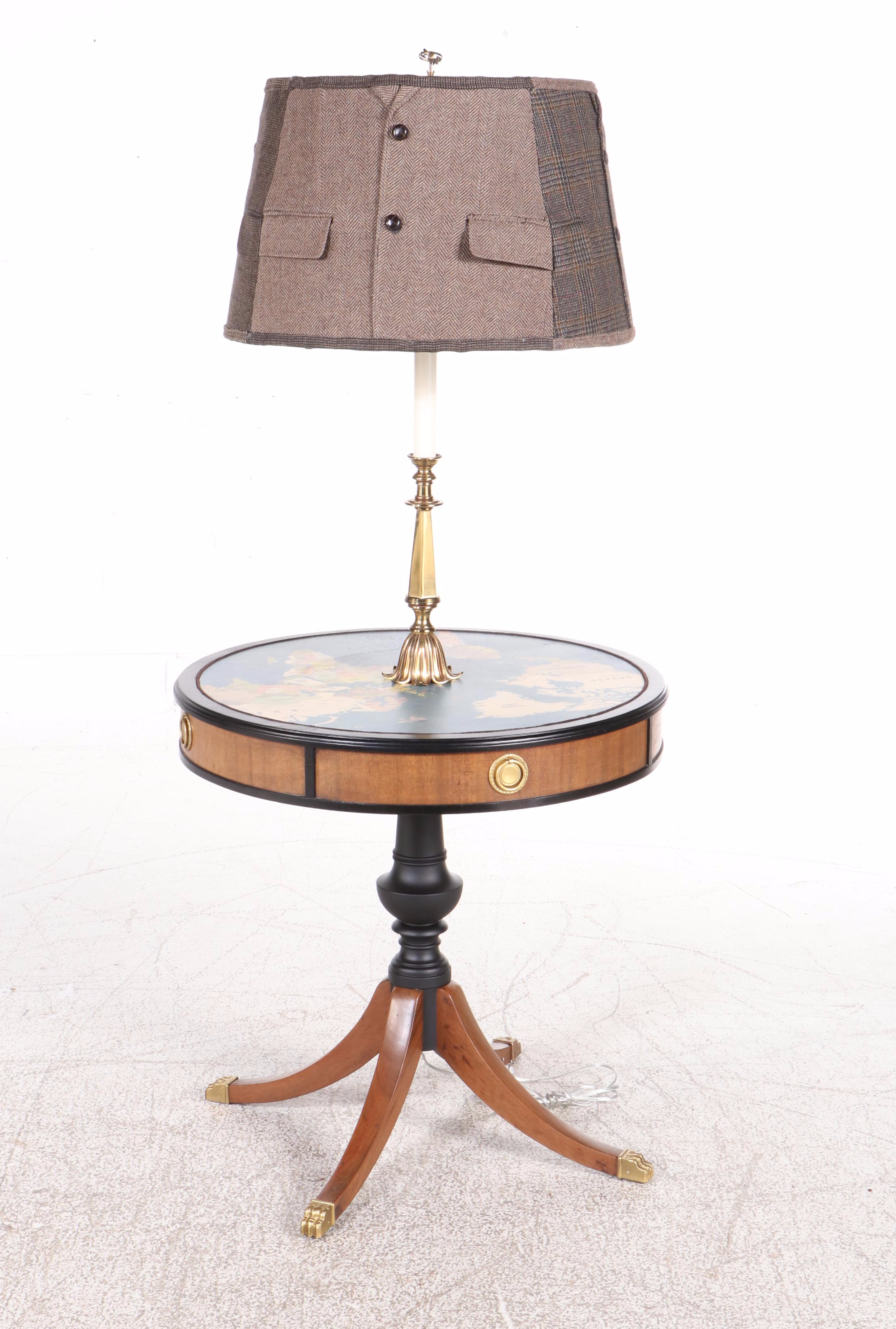 * "Suited For Travel" Repurposed Floor Lamp with Menswear Wool Lampshade