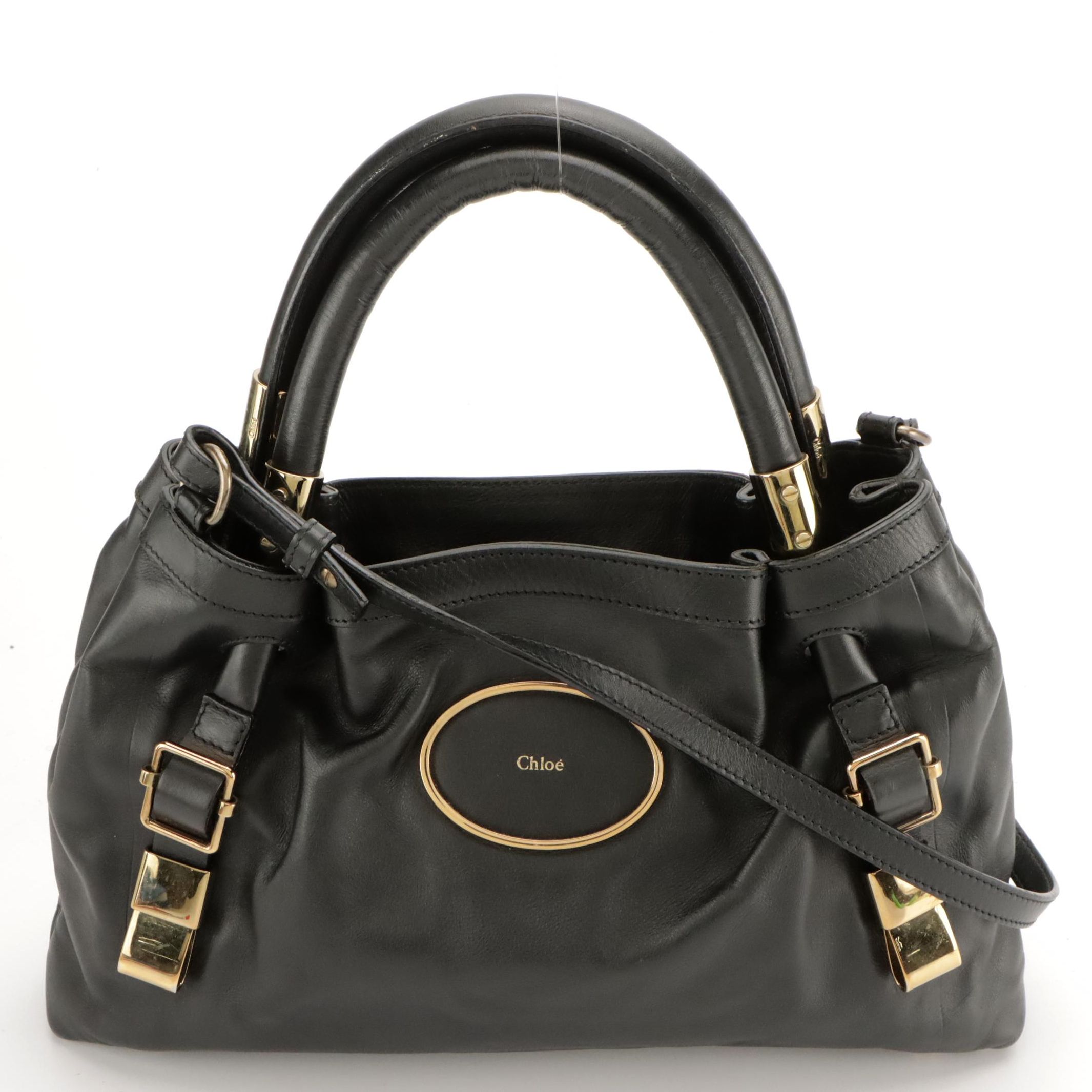 Chloé Victoria Two-Way Satchel in Black Calfskin Leather