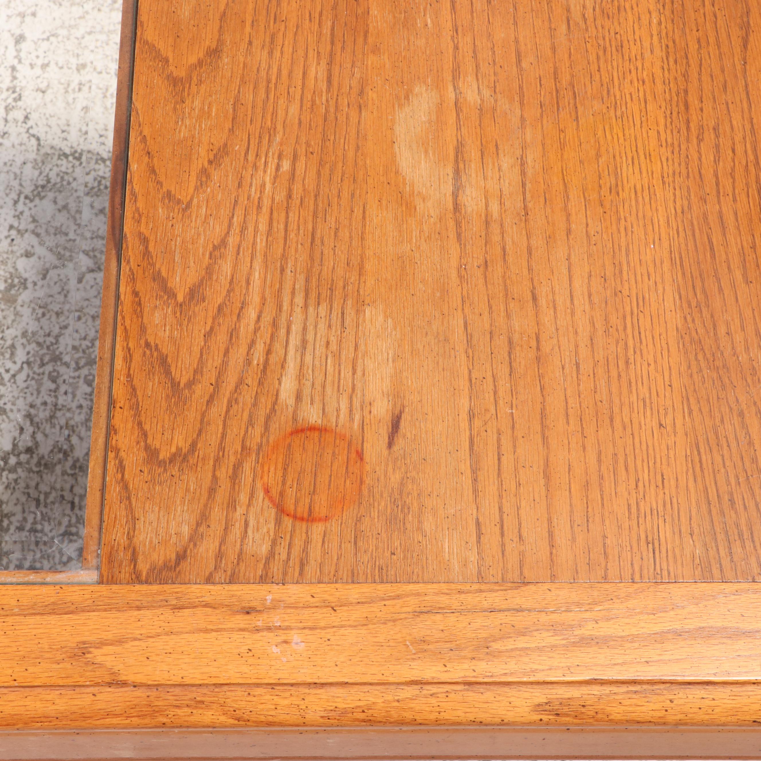 Pair of Oak and Glass Top Side Tables Plus Coffee Table, Late 20th Century