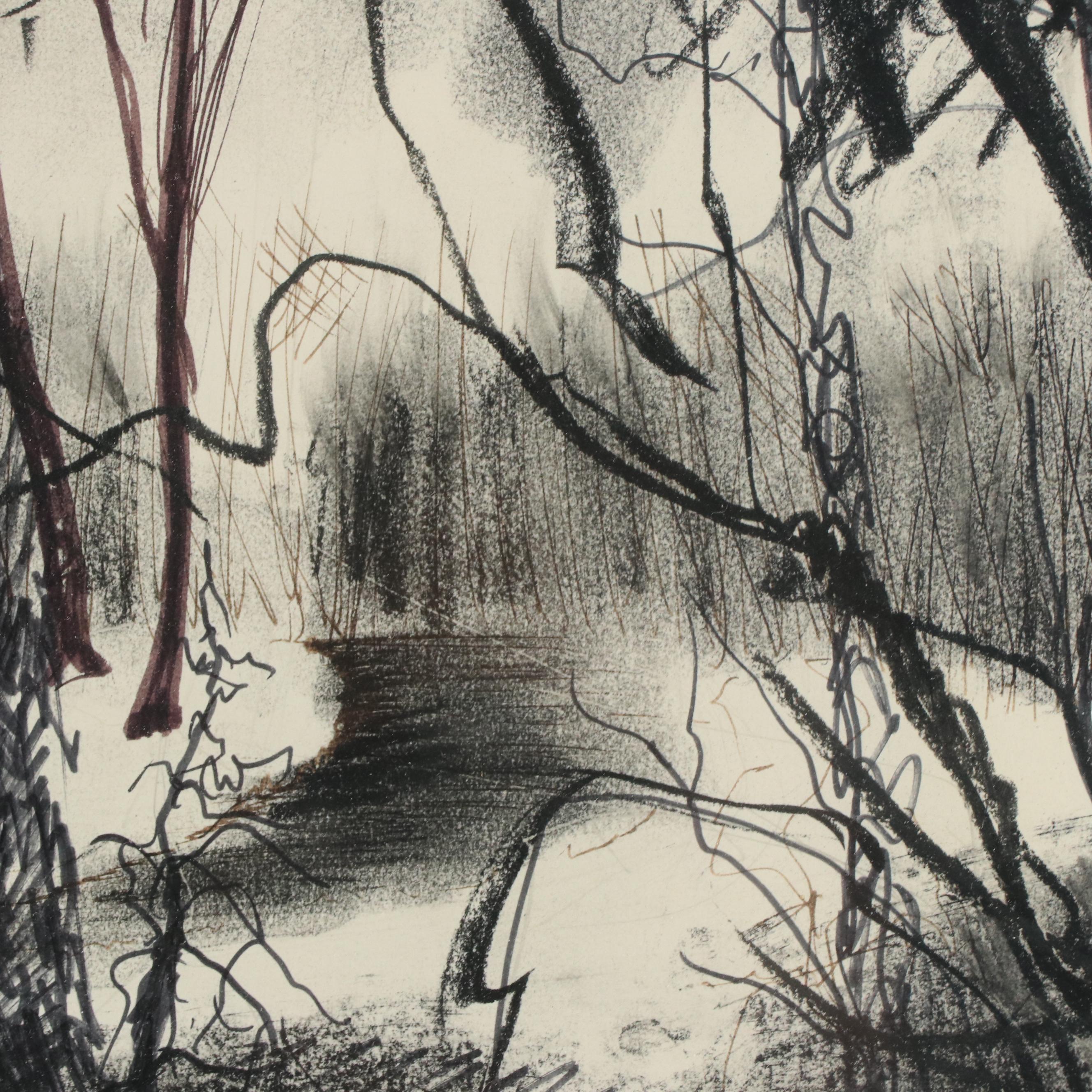Landscape Mixed Media Drawing, 1980