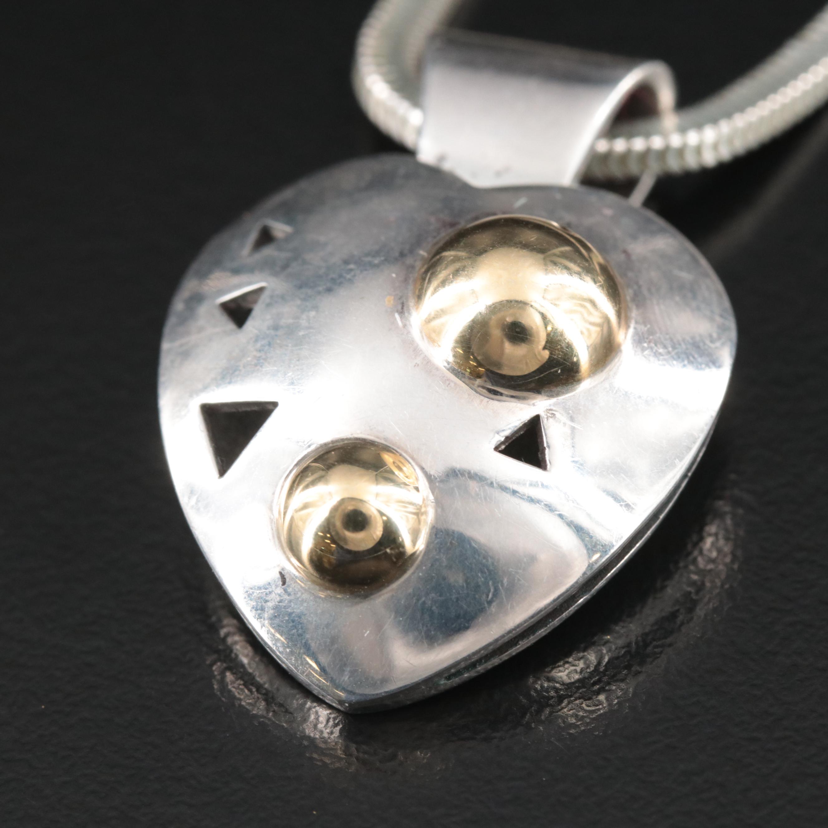 John Atencio Sterling Heart Pendant with 18K Accent on Snake Chain