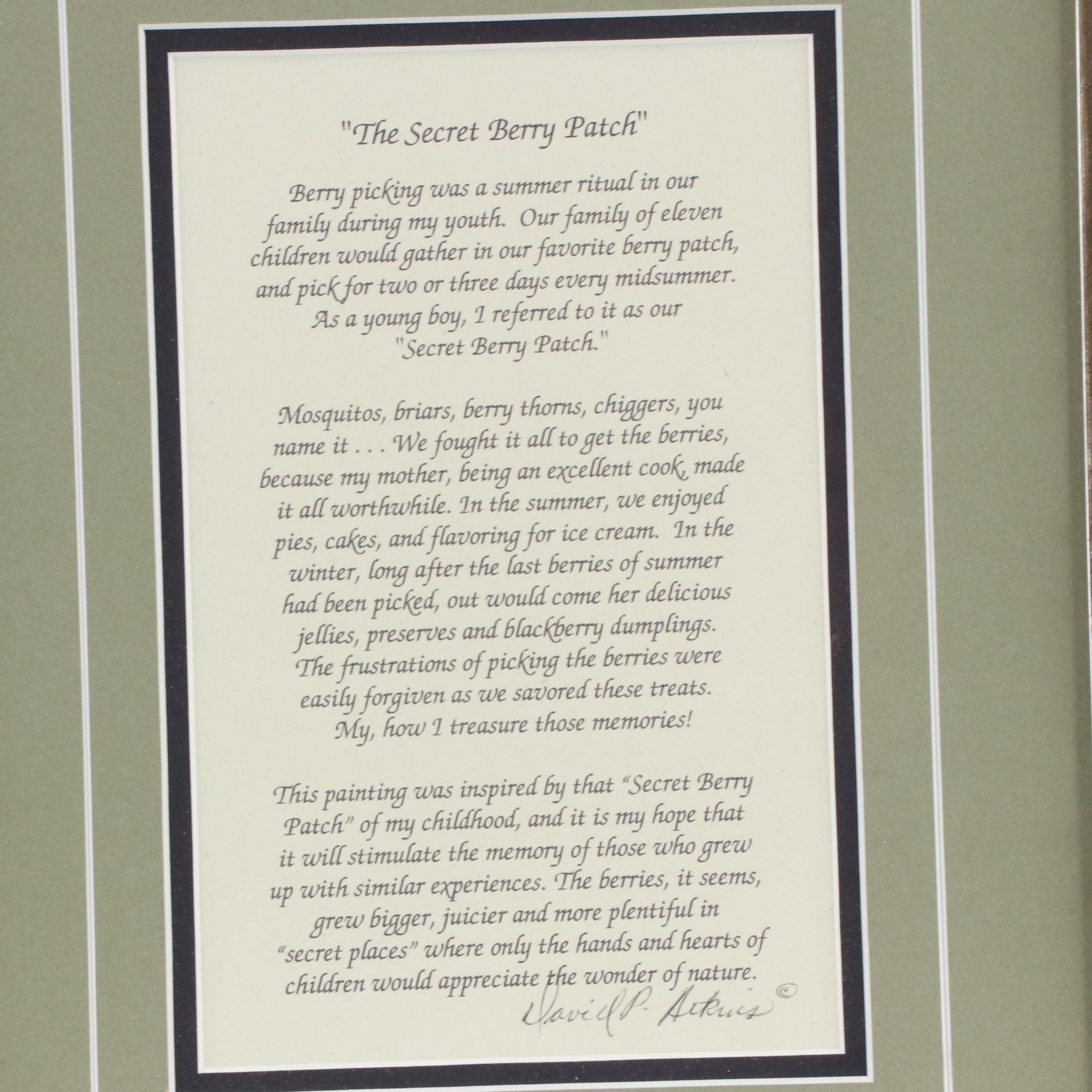 David P. Atkins Watercolor Painting "Secret Berry Patch," 21st Century