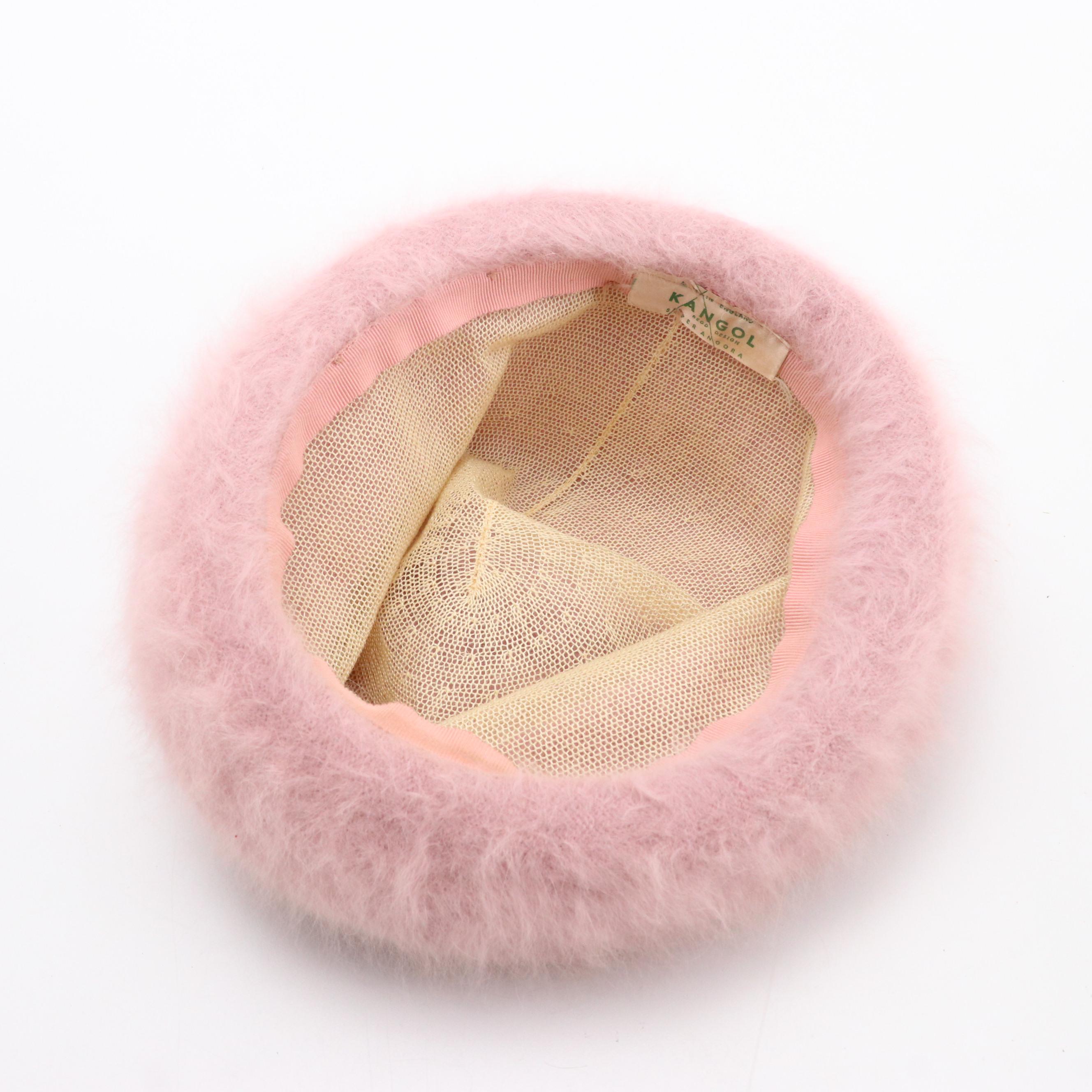 Kangol Angora Fur Hat with Other Goat Fur Hat, Crochet Floral Cap and