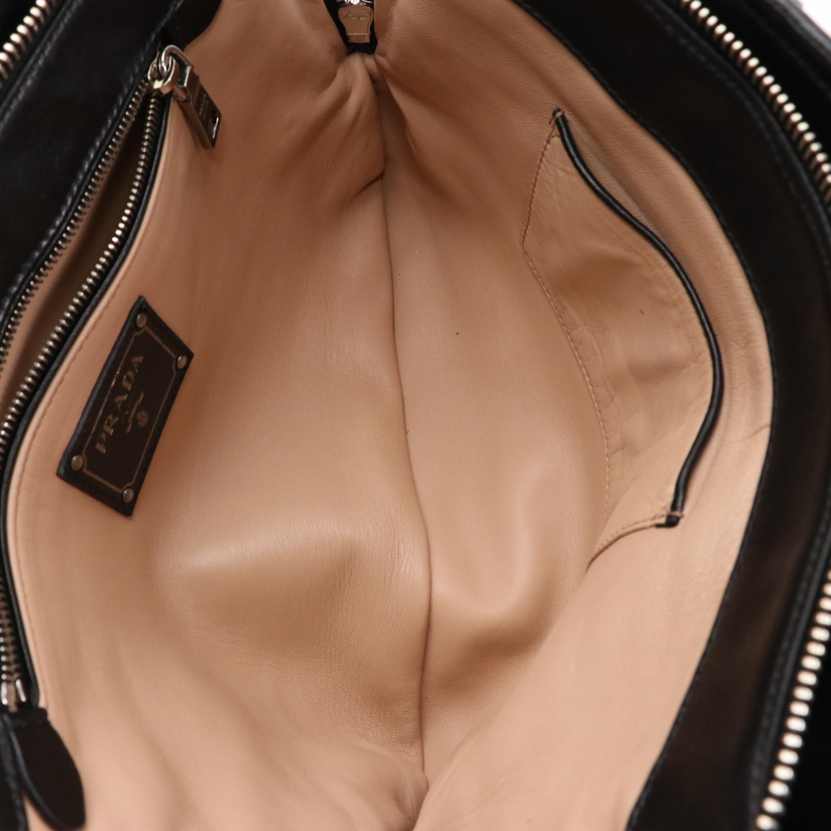 Prada Bauletto Handbag in Square Stitch Black Nappa Antique Leather