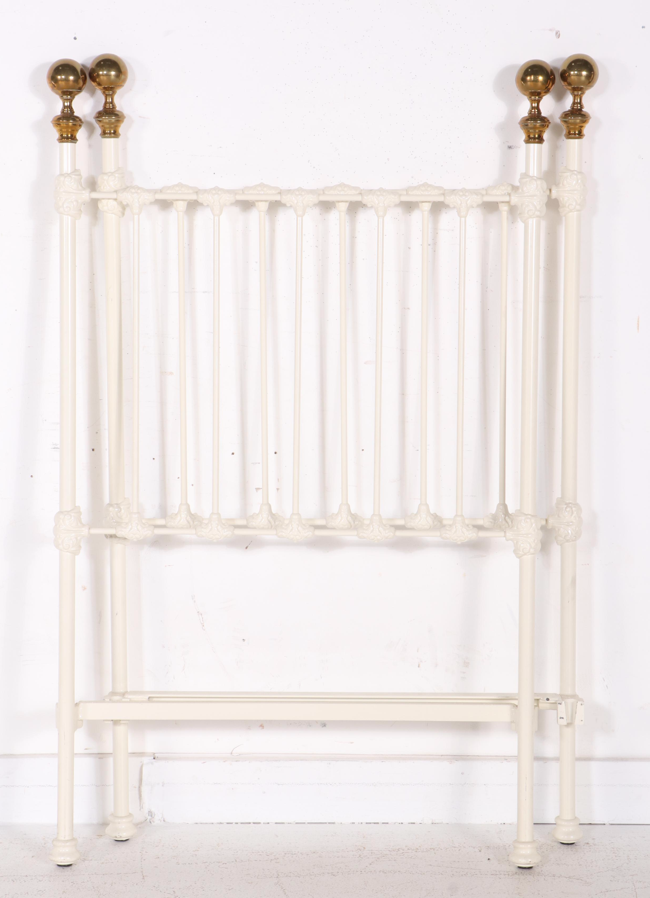 Brass Beds of Virginia Painted Cast Metal Twin Bed Frames with Brass Finials