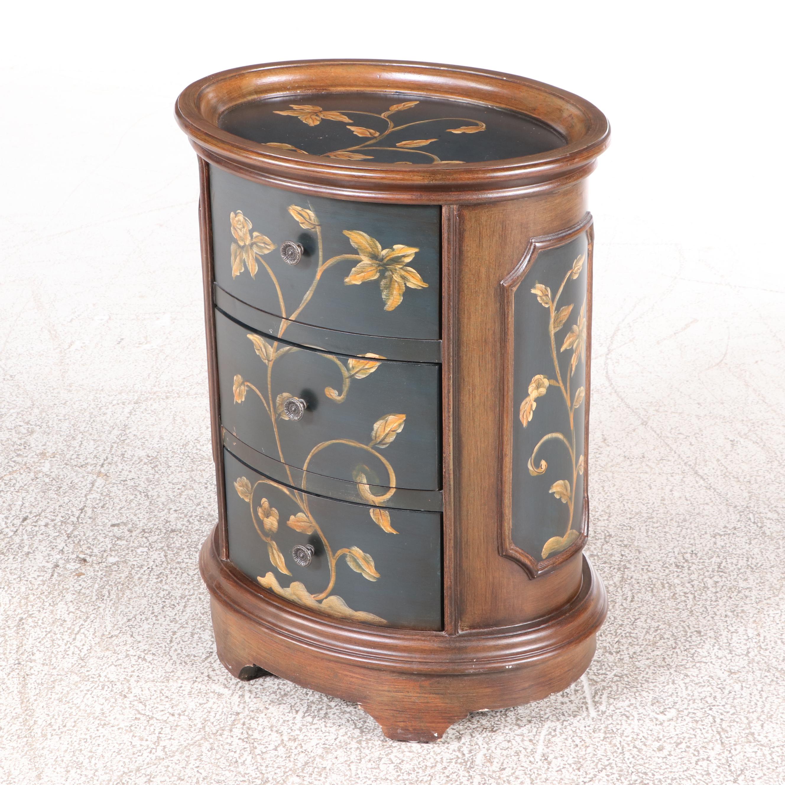 Stein World "Ophelia" Floral-Decorated Three-Drawer Chairside Chest