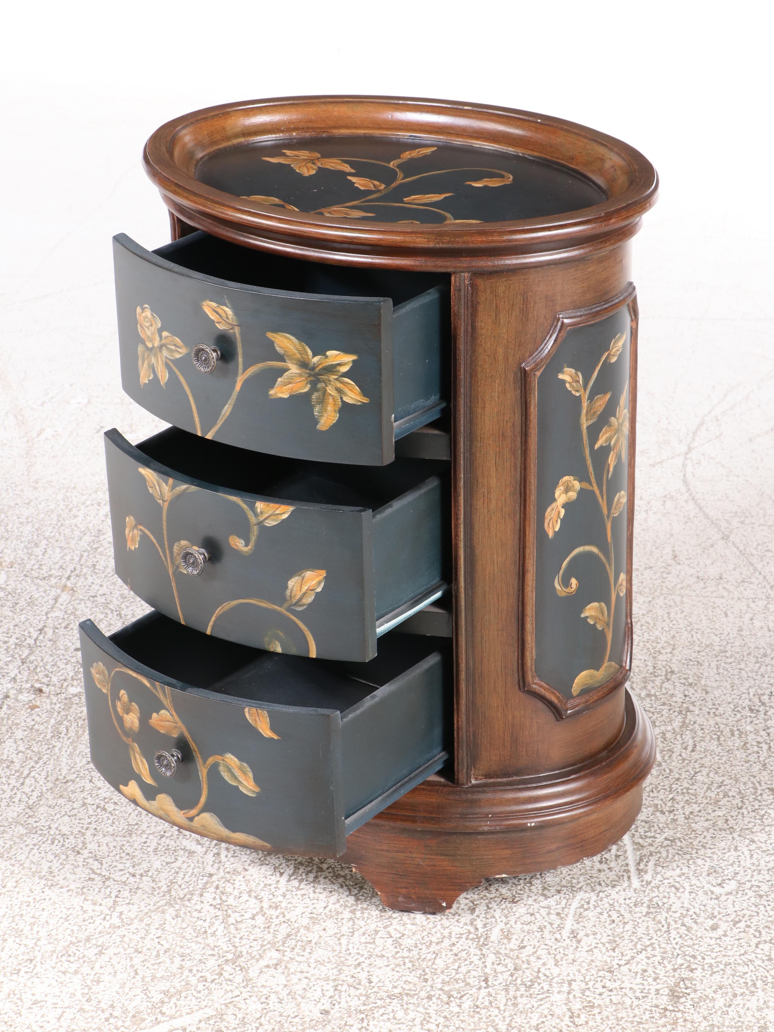 Stein World "Ophelia" Floral-Decorated Three-Drawer Chairside Chest