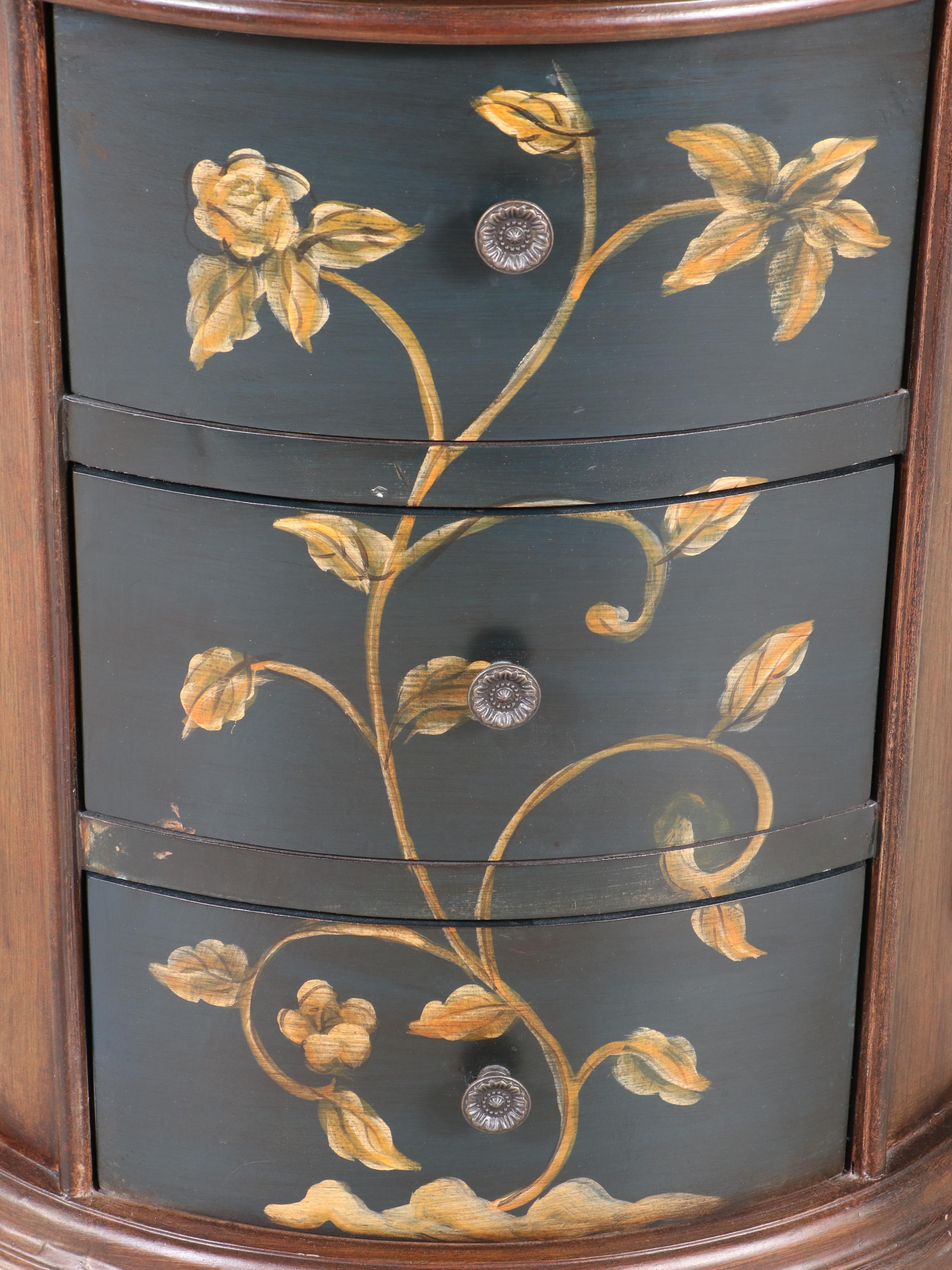 Stein World "Ophelia" Floral-Decorated Three-Drawer Chairside Chest
