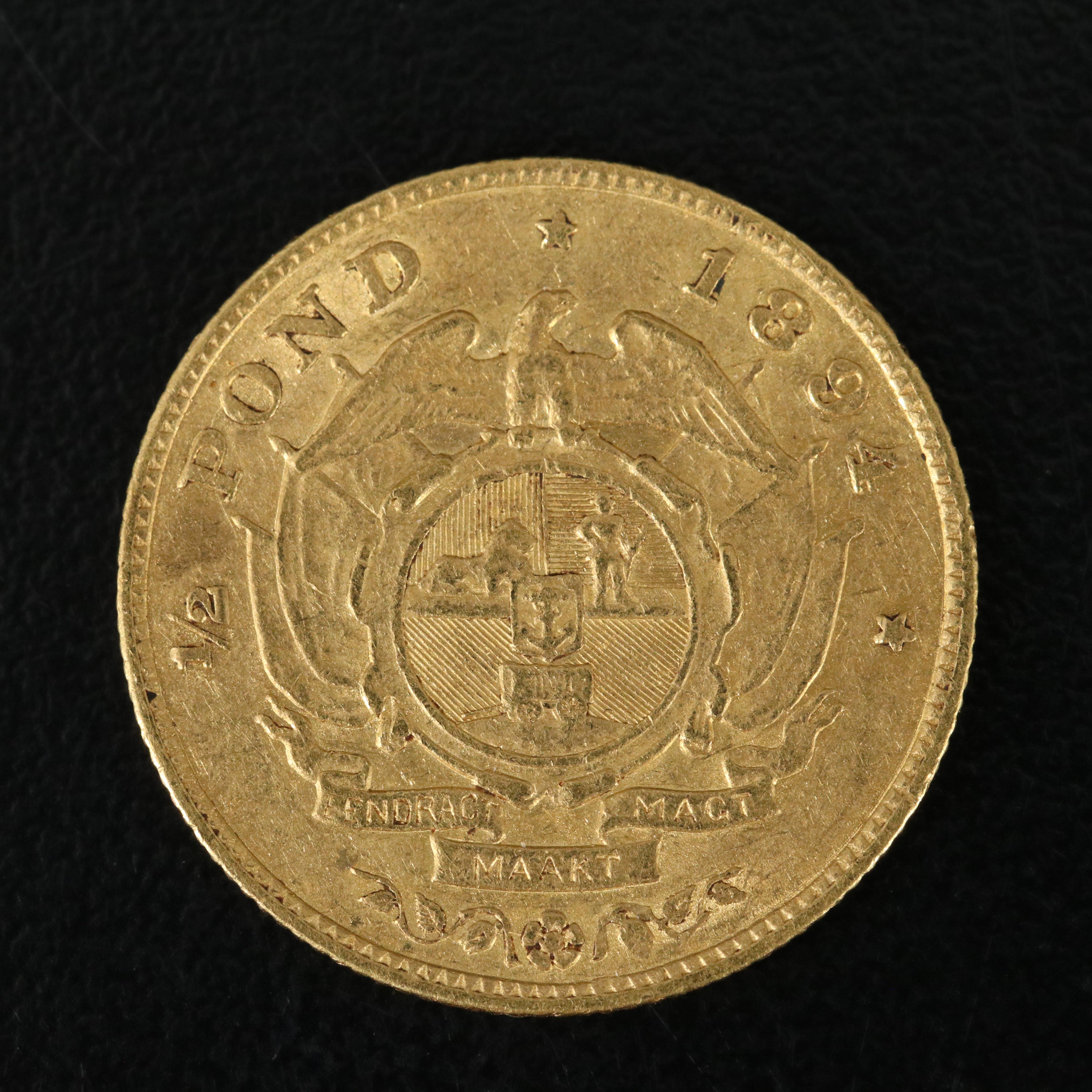 1894 South Africa 1/2 Pond Gold Coin