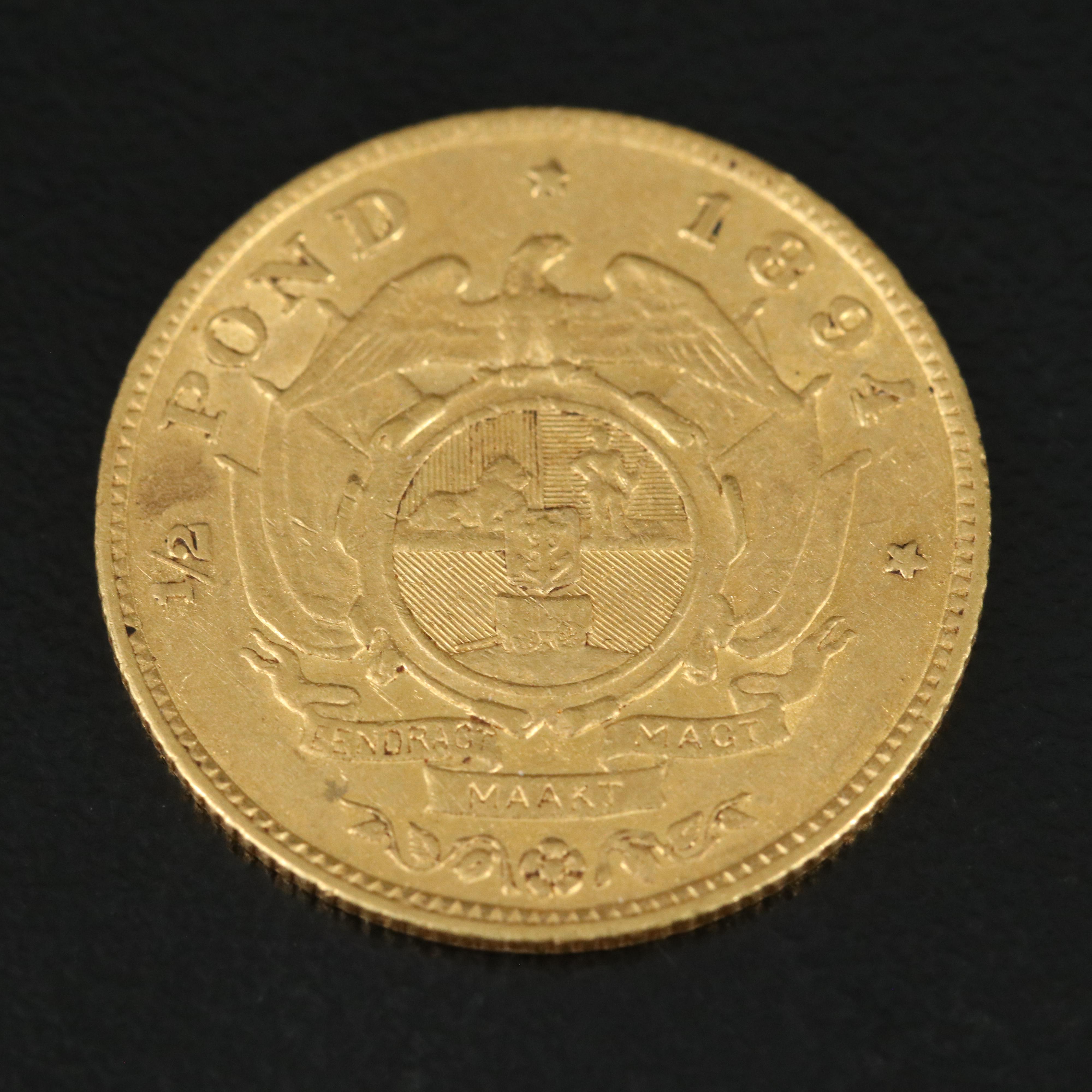 1894 South Africa 1/2 Pond Gold Coin