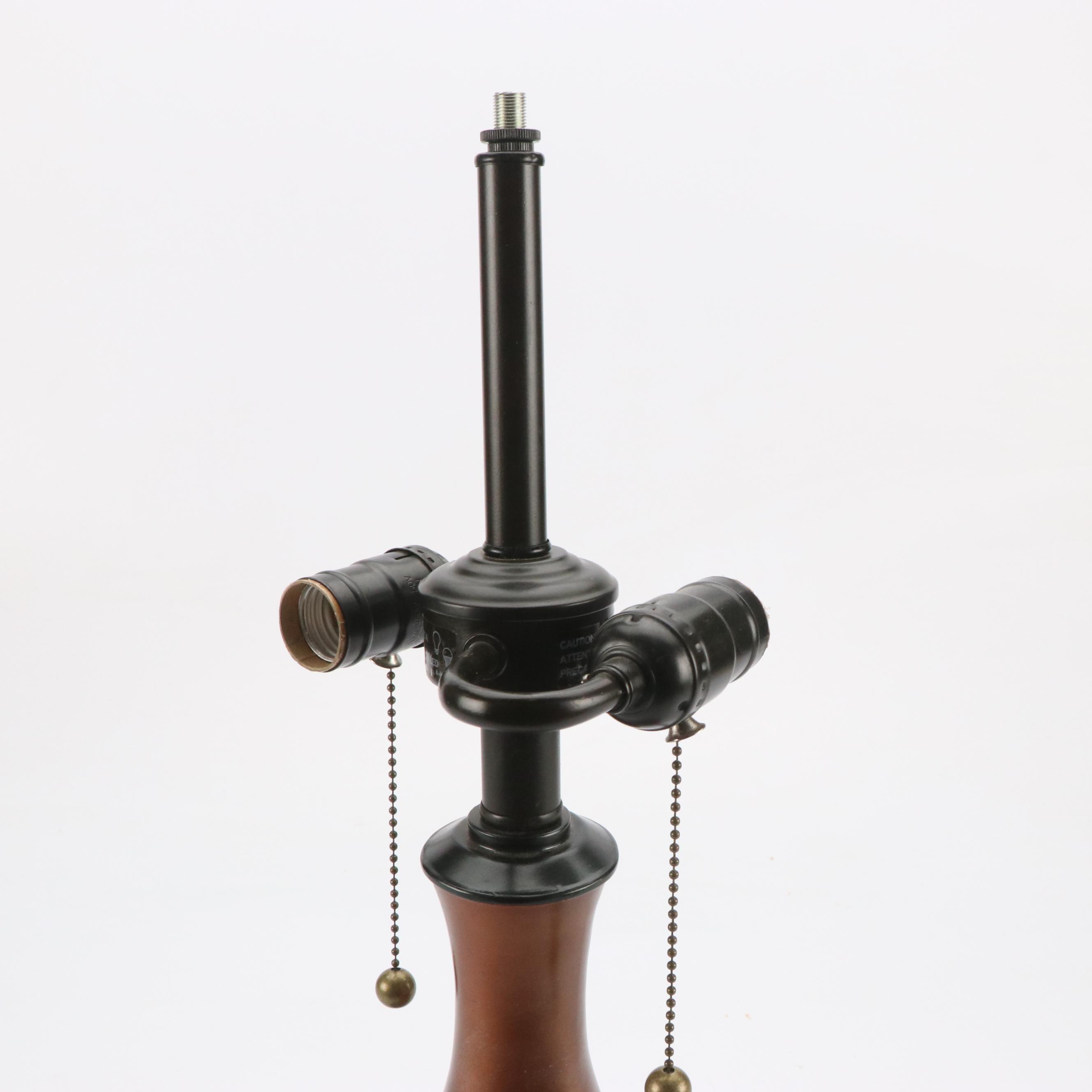 Art Nouveau Style Copper and Silver Finish Lamp With Slag Glass Shade