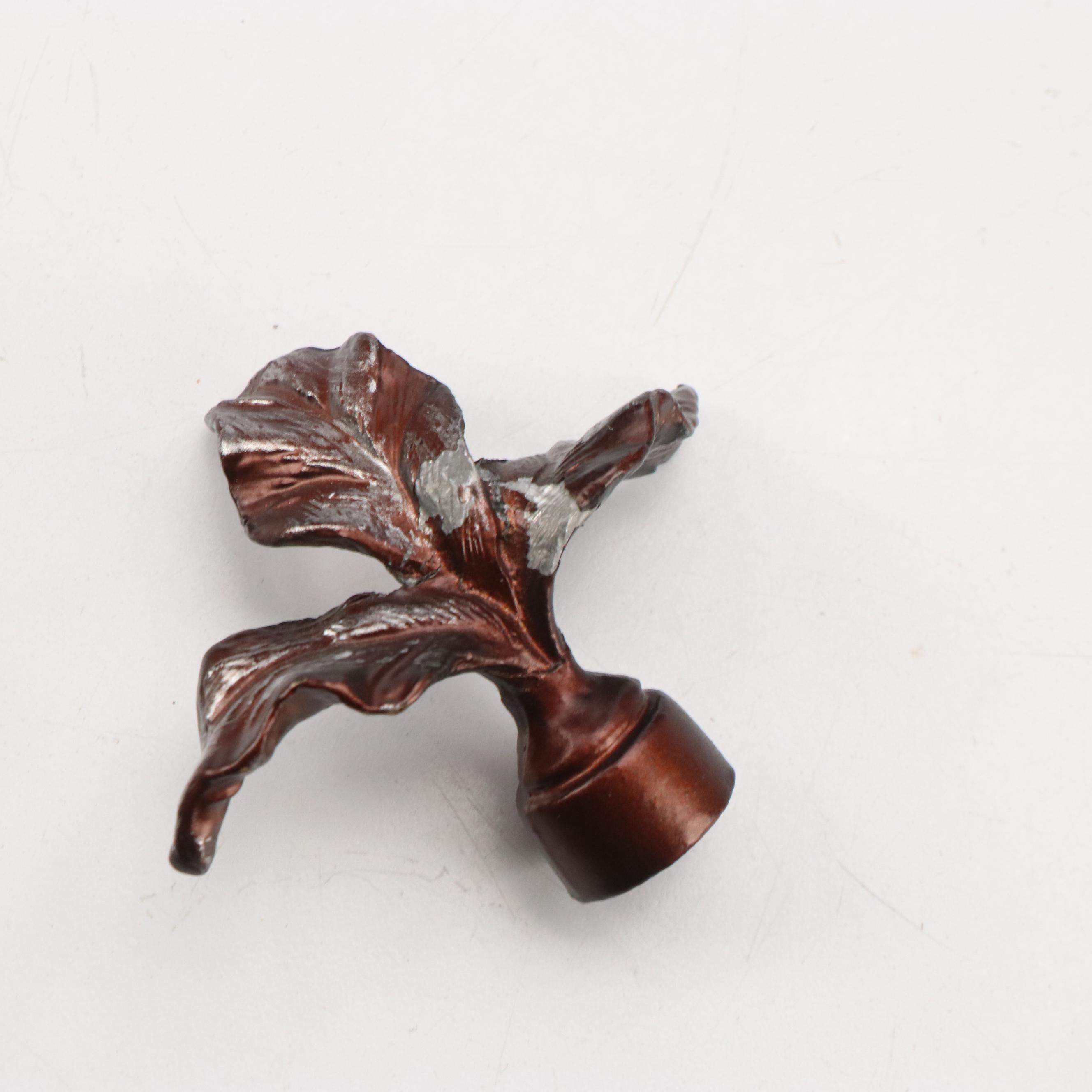 Art Nouveau Style Copper and Silver Finish Lamp With Slag Glass Shade