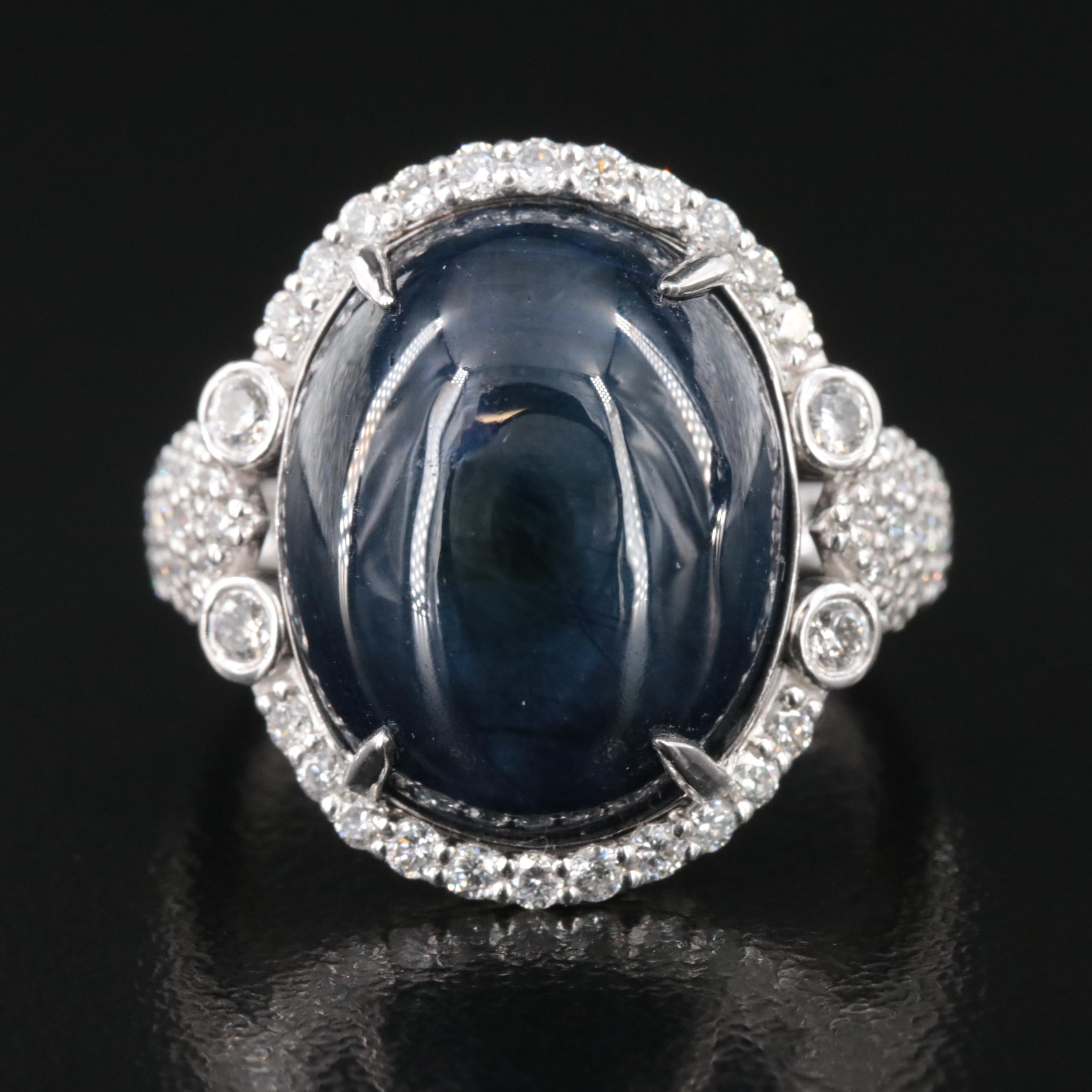 Oscar Friedman Platinum 17.00 CT Star Sapphire and 0.80 CTW Diamond Ring