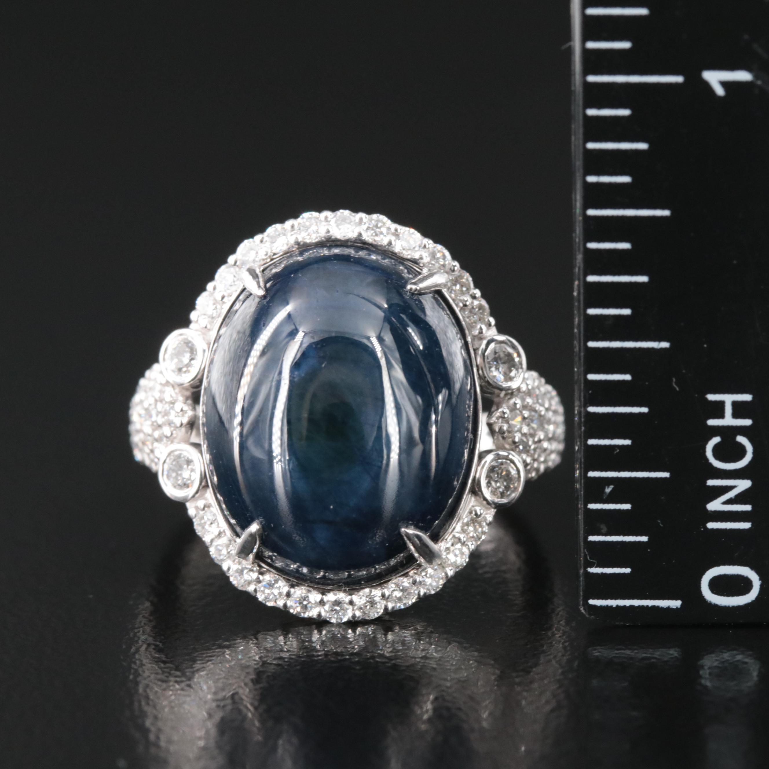 Oscar Friedman Platinum 17.00 CT Star Sapphire and 0.80 CTW Diamond Ring