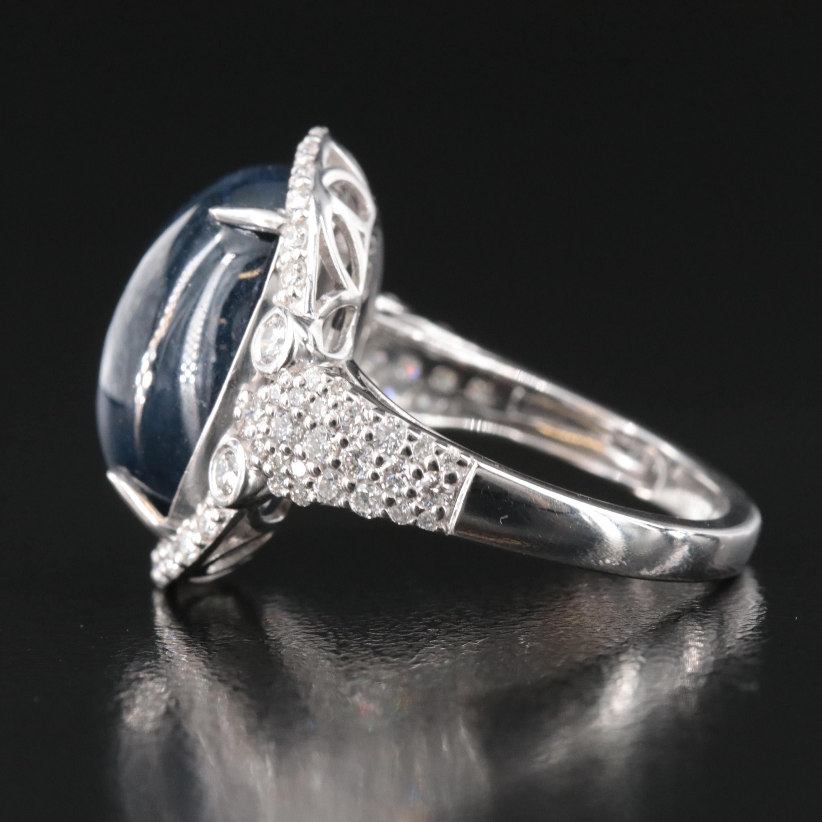 Oscar Friedman Platinum 17.00 CT Star Sapphire and 0.80 CTW Diamond Ring