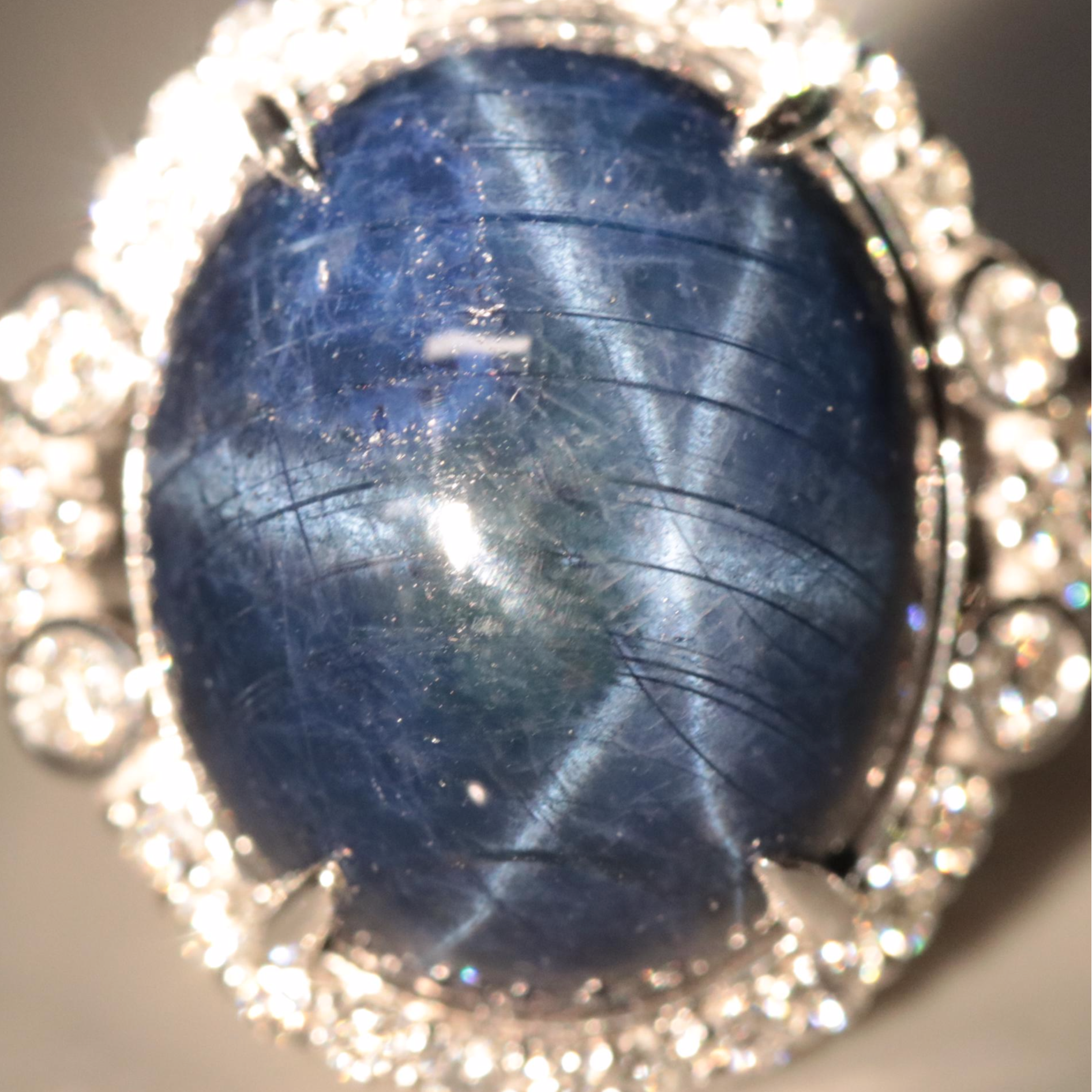 Oscar Friedman Platinum 17.00 CT Star Sapphire and 0.80 CTW Diamond Ring