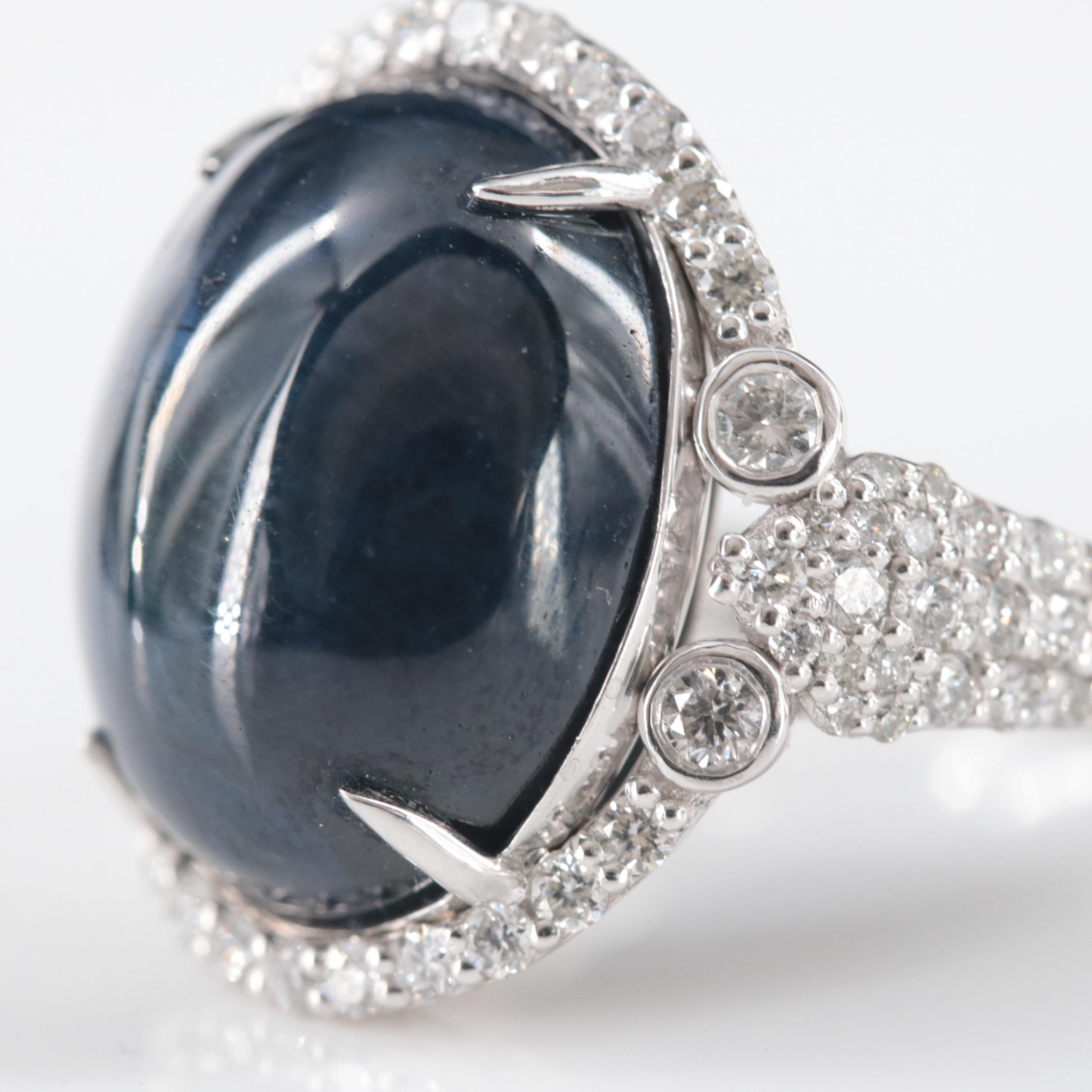 Oscar Friedman Platinum 17.00 CT Star Sapphire and 0.80 CTW Diamond Ring