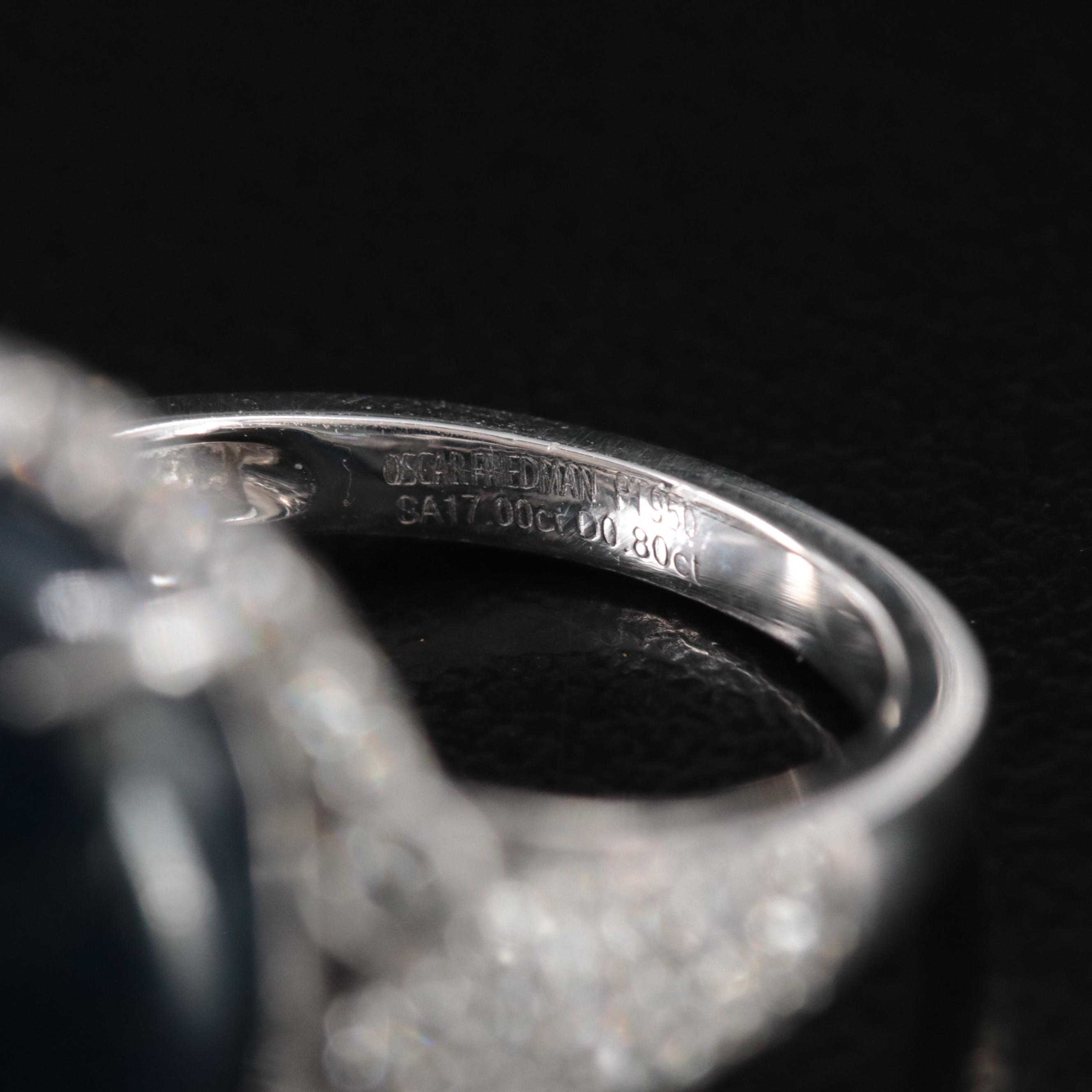 Oscar Friedman Platinum 17.00 CT Star Sapphire and 0.80 CTW Diamond Ring