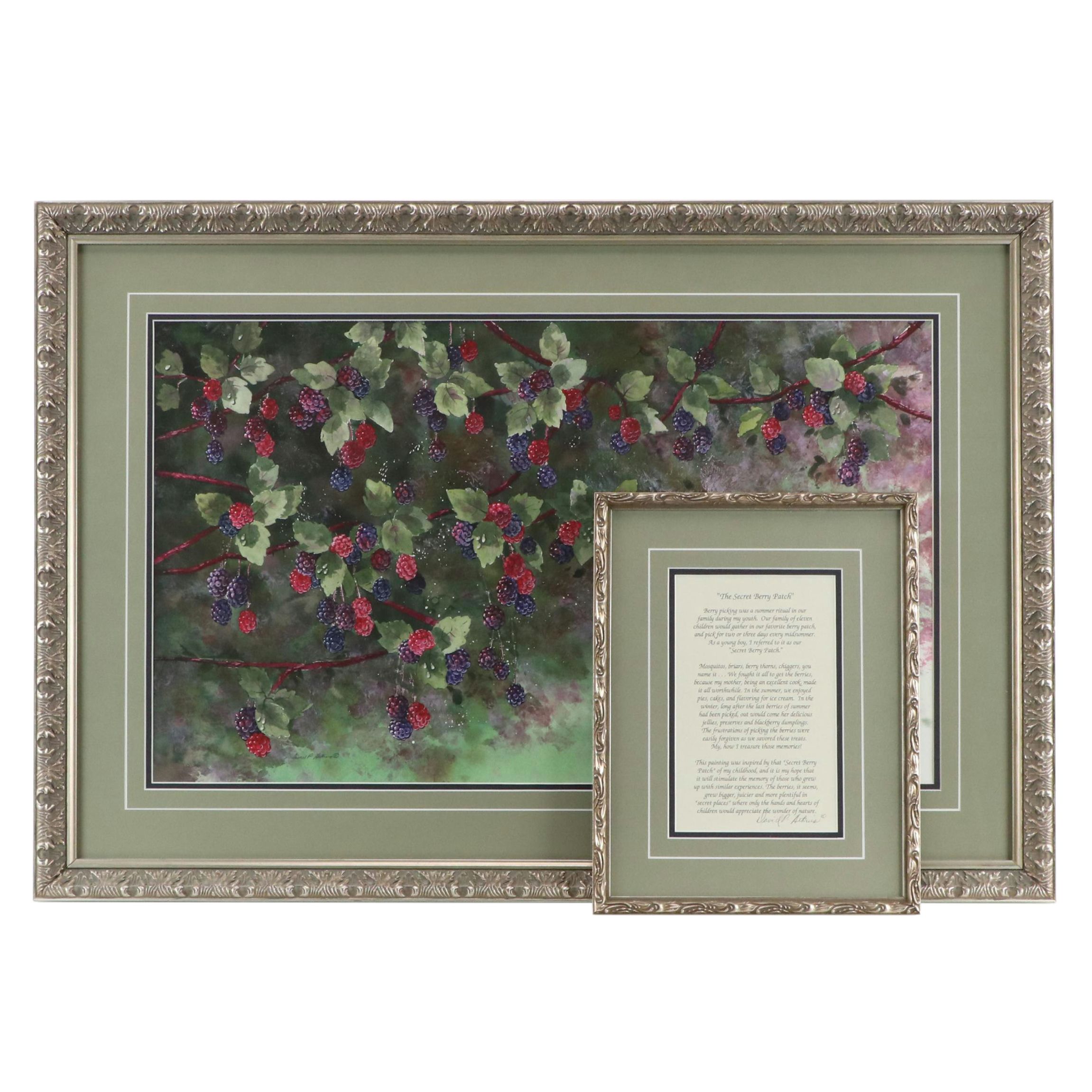 David P. Atkins Watercolor Painting "Secret Berry Patch," 21st Century