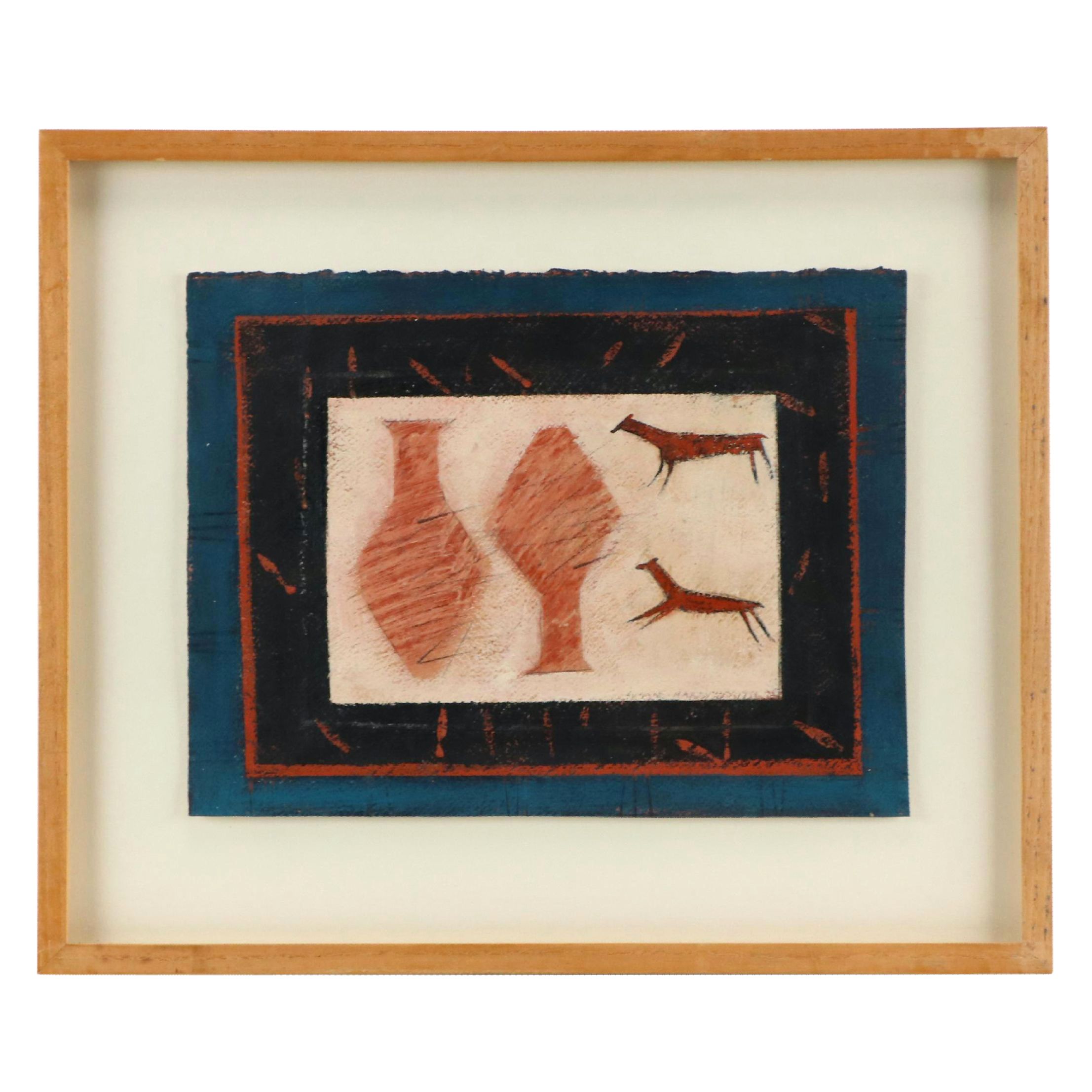 Susan Hardy Acrylic Painting With Cave-Painting-Inspired Motif, 1988