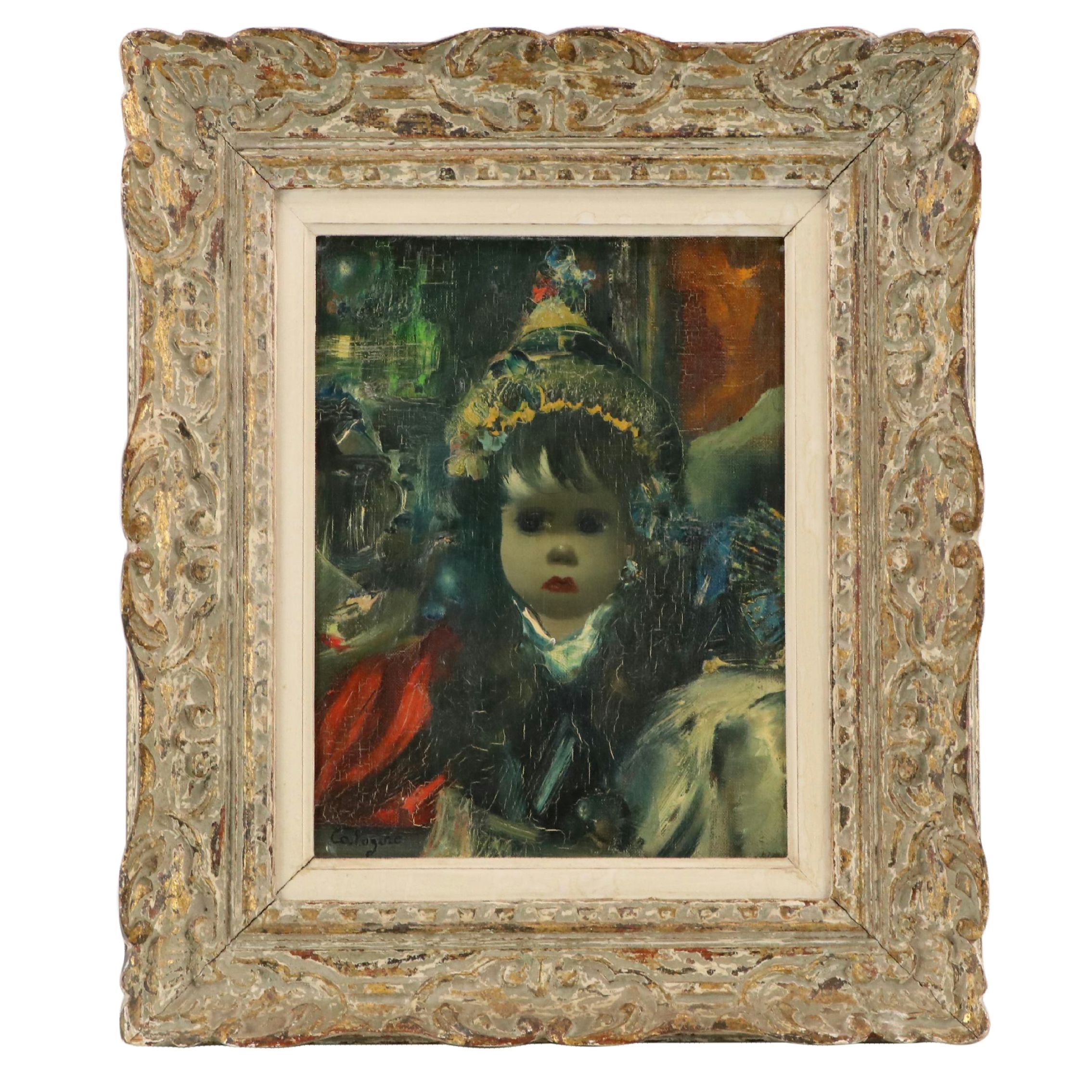 Jean Calogero Modernist Oil Painting of Child, Mid-20th Century