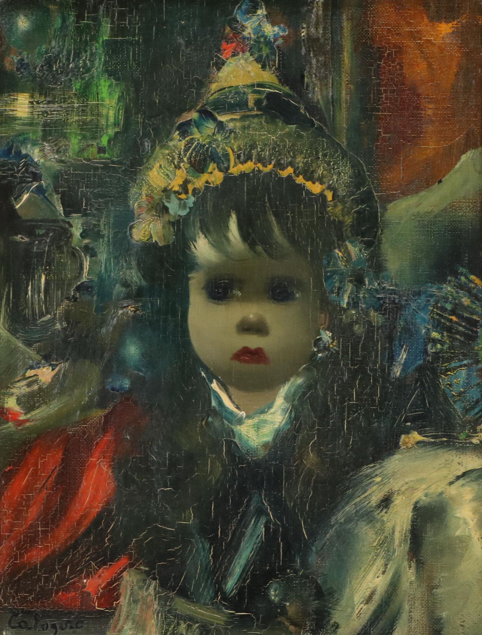 Jean Calogero Modernist Oil Painting of Child, Mid-20th Century