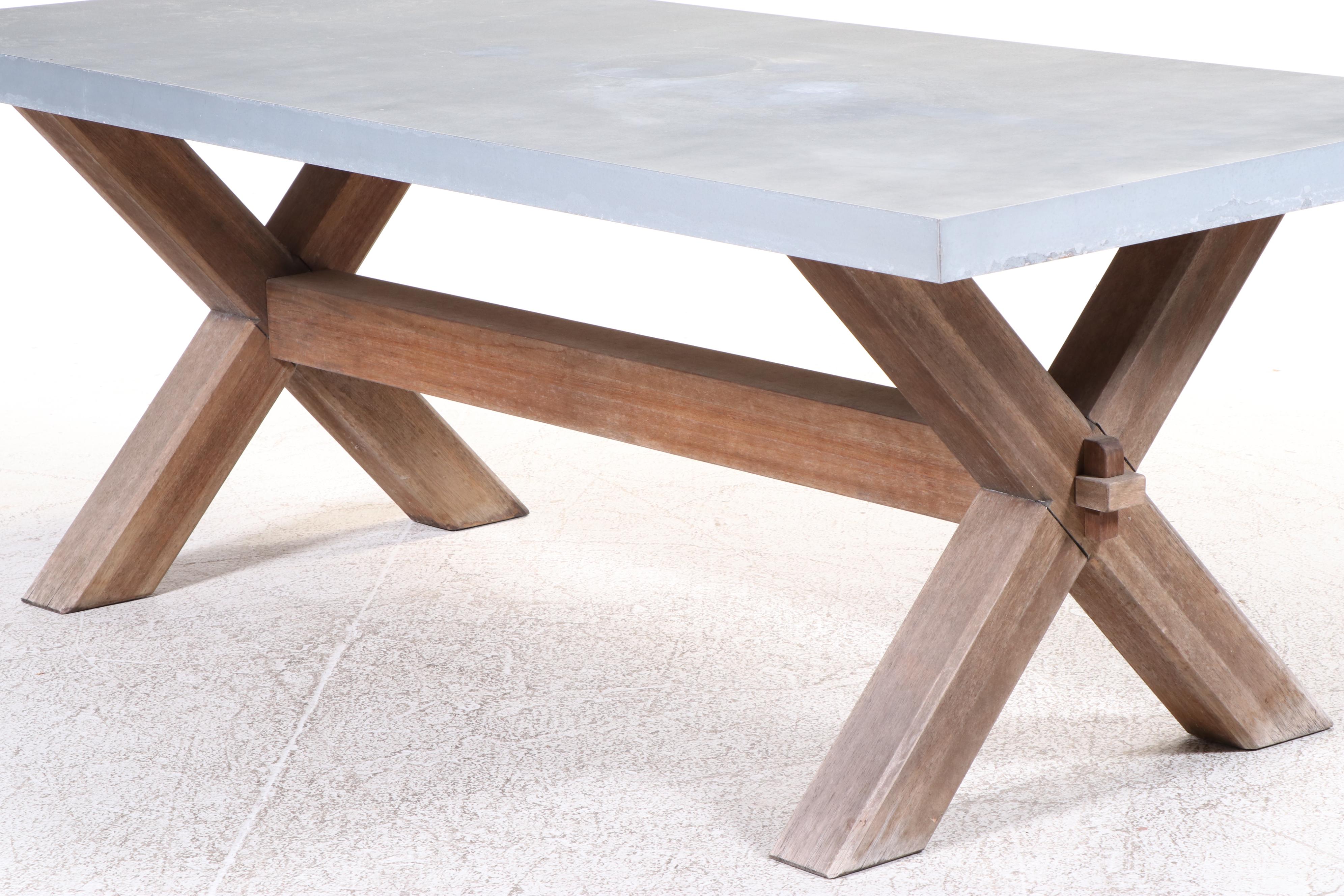 Pottery Barn "Abbott" Concrete and Acacia Outdoor Dining Table