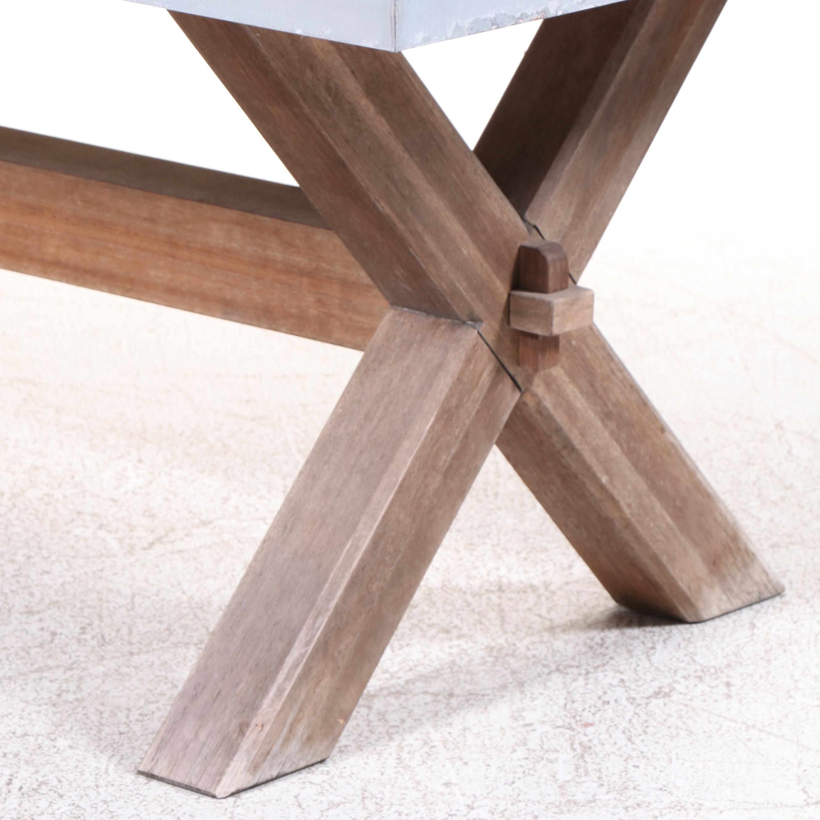 Pottery Barn "Abbott" Concrete and Acacia Outdoor Dining Table