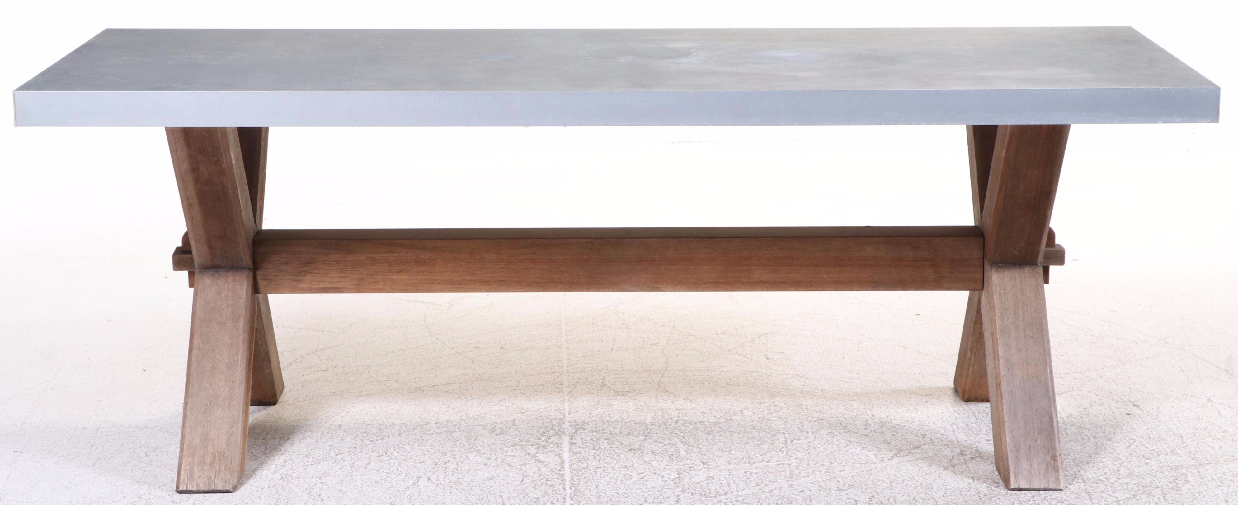 Pottery Barn "Abbott" Concrete and Acacia Outdoor Dining Table