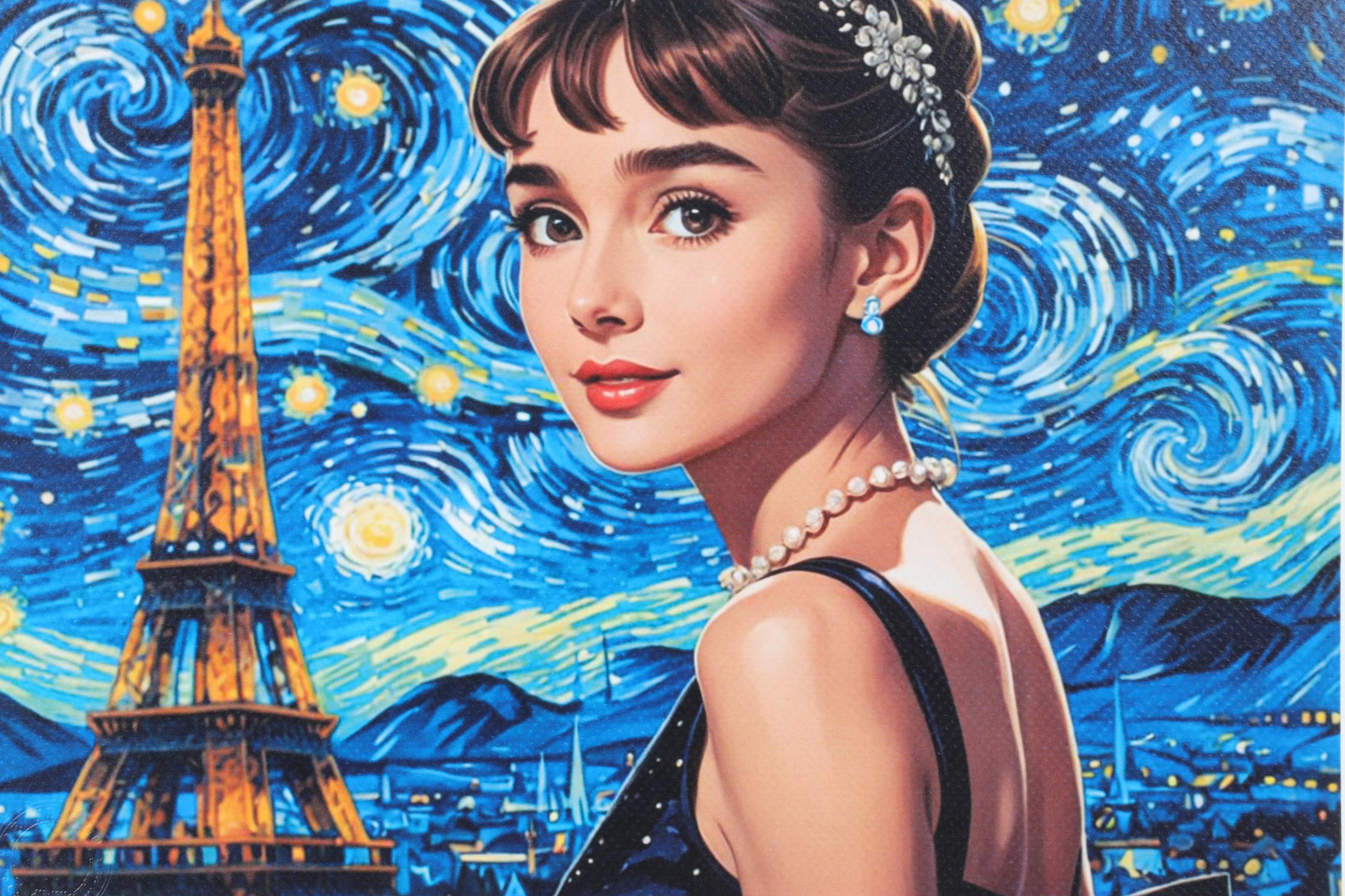 Death NYC Pop Art Graphic Print Featuring AI Audrey Hepburn, 2024