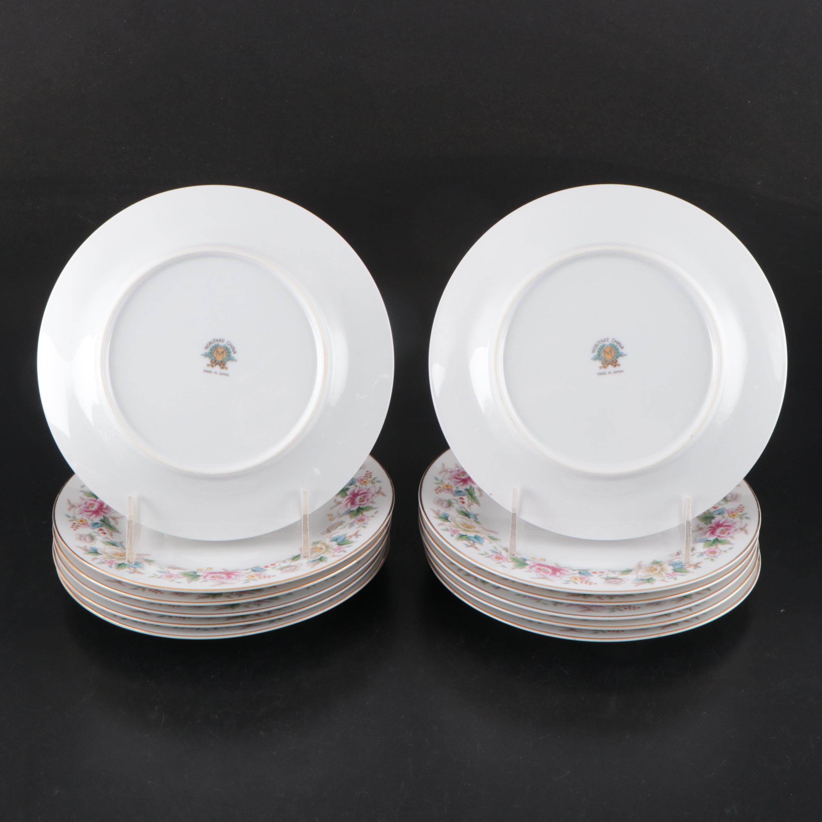 Japanese Noritake Porcelain Dinnerware with Floral Motif