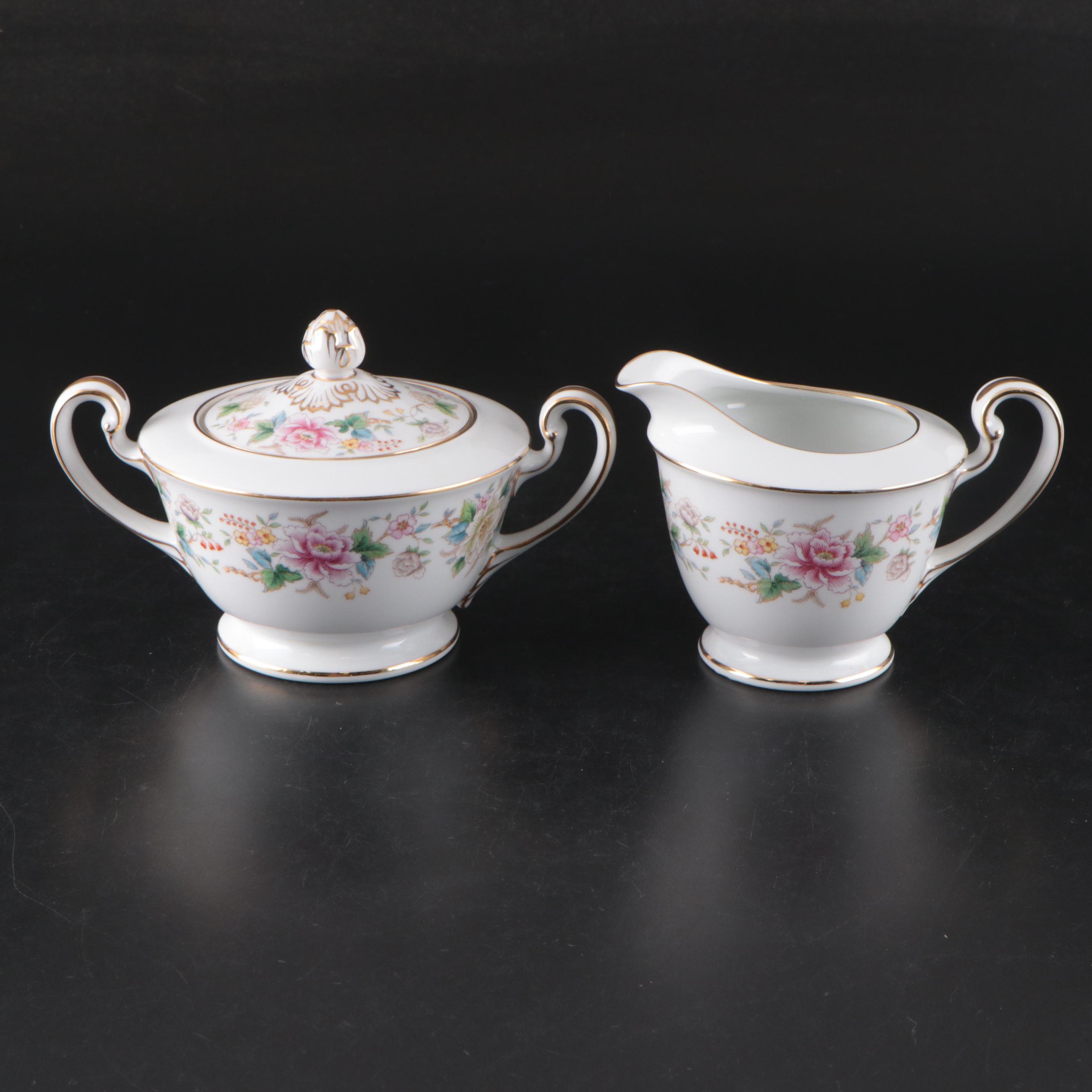 Japanese Noritake Porcelain Dinnerware with Floral Motif